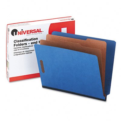Universal One Pressboard End Tab Classification Folders - Letter Size, 6-Section, Blue, 10/Box - Perfect for Office, School & Home Organization