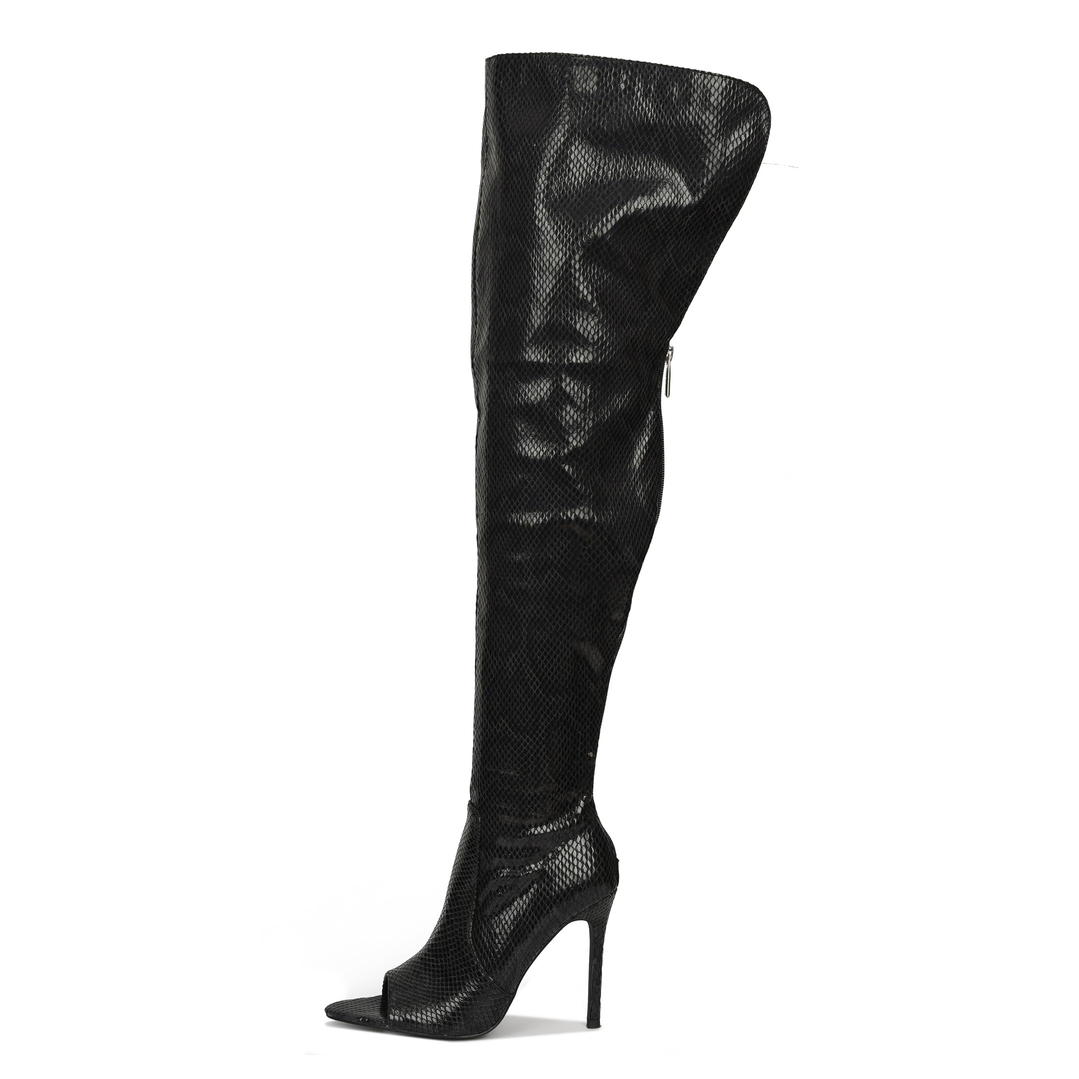 Cape Robbin Toxic Faux Snake Thigh High Over The Knee Boots for Women - Peep Toe Stiletto Heel Fashion Dress Boots | Perfect for Night Out, Party & Evening Wear