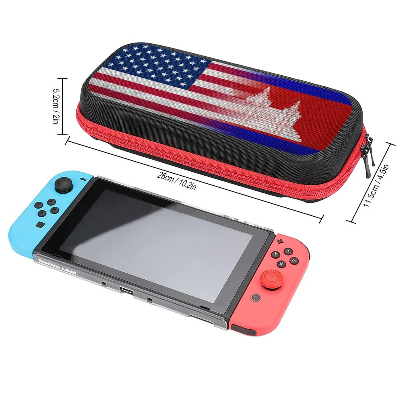 American Flag & Cambodia Flag Nintendo Switch Carrying Case - Portable Travel Cover with 20 Game Card Slots | Perfect for Gaming on the Go, Travel Protection & Accessory Storage