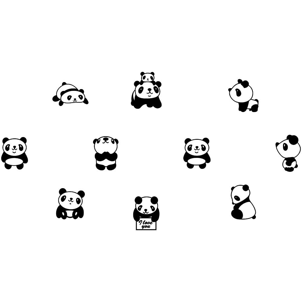 10-Piece Cute Small Panda Wall Decal Stickers - Nordic Style Vinyl Animal Wall Art for Kids Room, Baby Nursery, Playroom Decor - 34