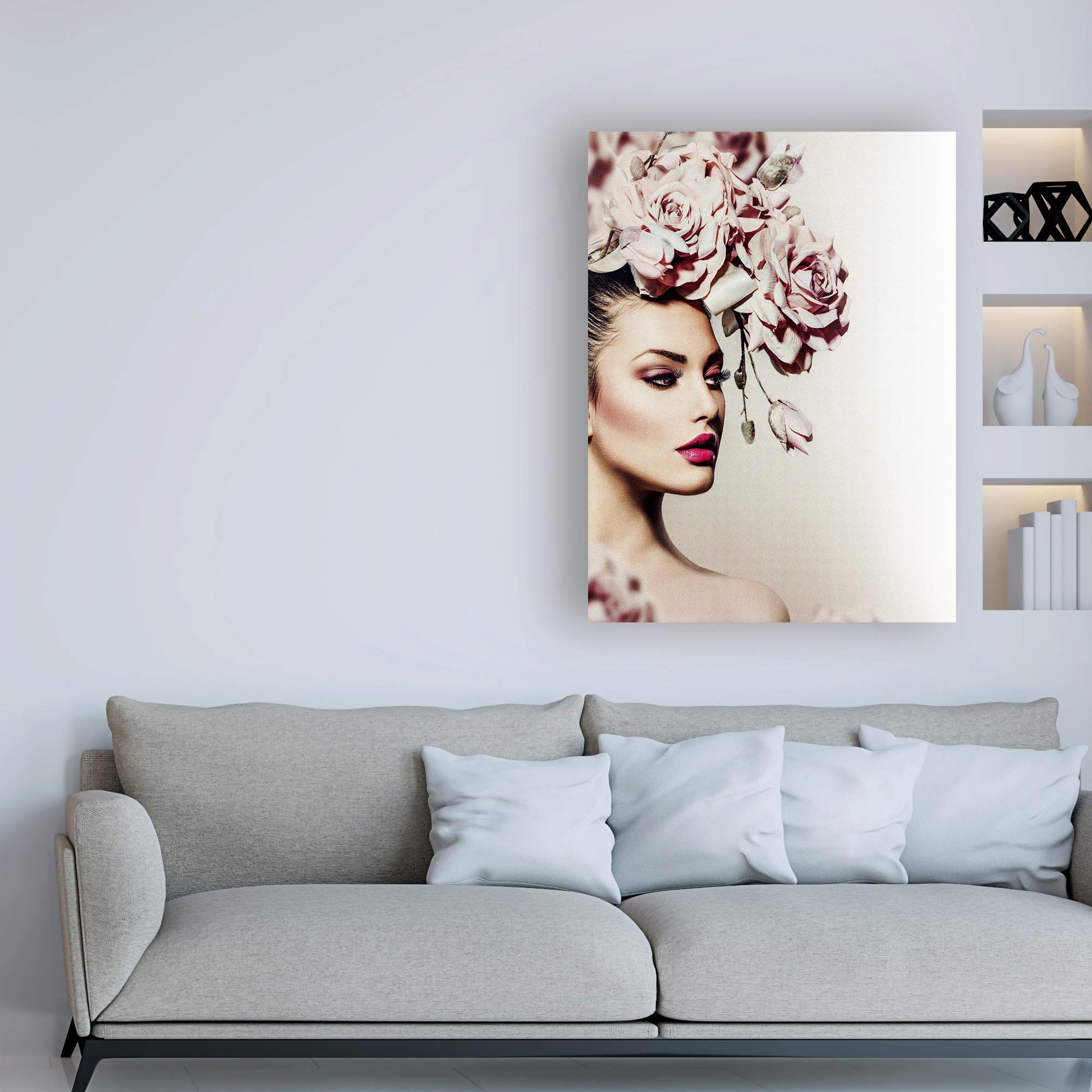 Trademark Fine Art IC01782-C3547GG 'Rose Woman' by Incado - 35x47 Inch Canvas Wall Art - Elegant Floral Painting for Living Room, Bedroom & Office Decor