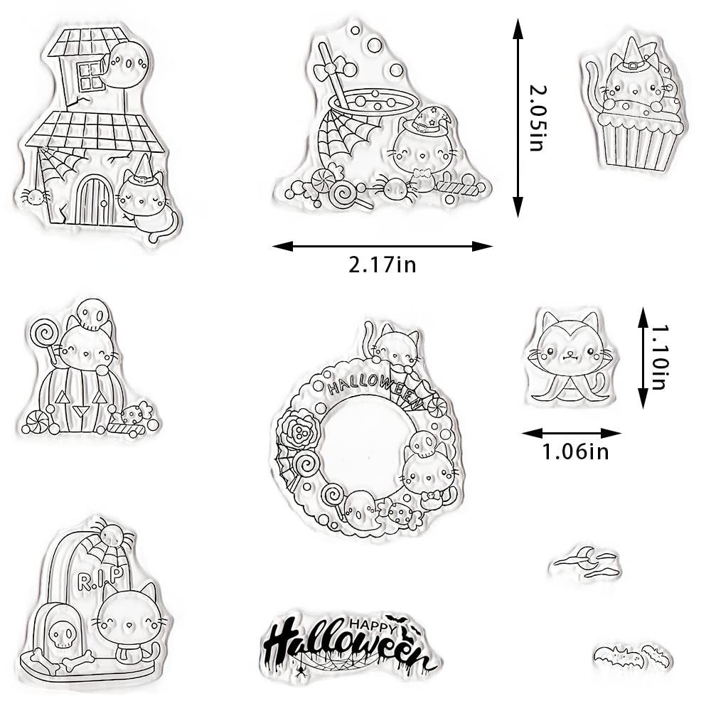 Halloween Cat Clear Stamps and Dies Set for Card Making - Candy Wreath Rubber Stamps with Kitty House Frame Cutting Dies - Perfect for Scrapbooking, Journaling, and DIY Craft Projects - Great for Halloween Cards, Party Invitations, and Home Decor