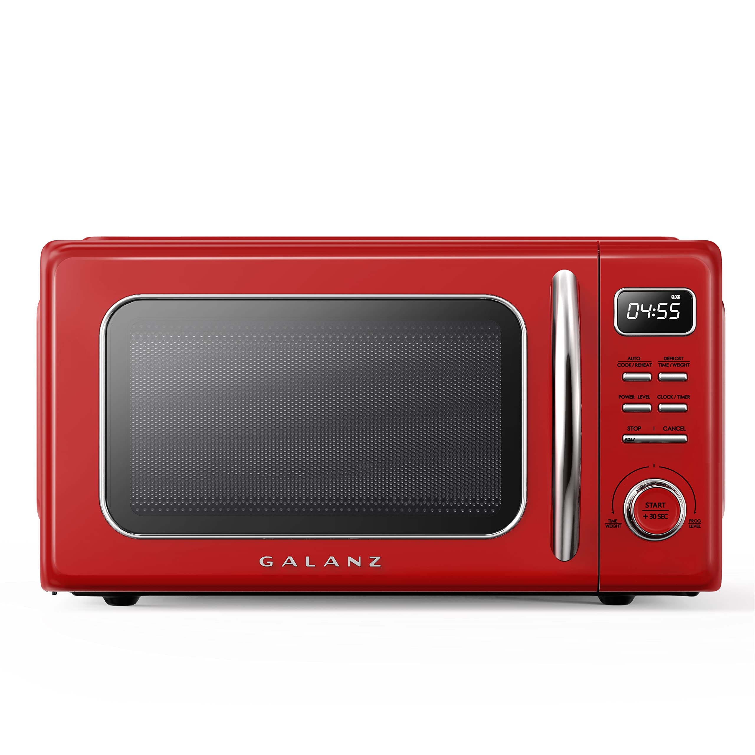 Galanz 1.1 Cu Ft Retro Red Microwave Oven with Auto Cook, Reheat & Defrost - Quick Start, Easy Clean Glass Turntable, Pull Handle - Perfect for Small Kitchens, Dorms & Office Break Rooms