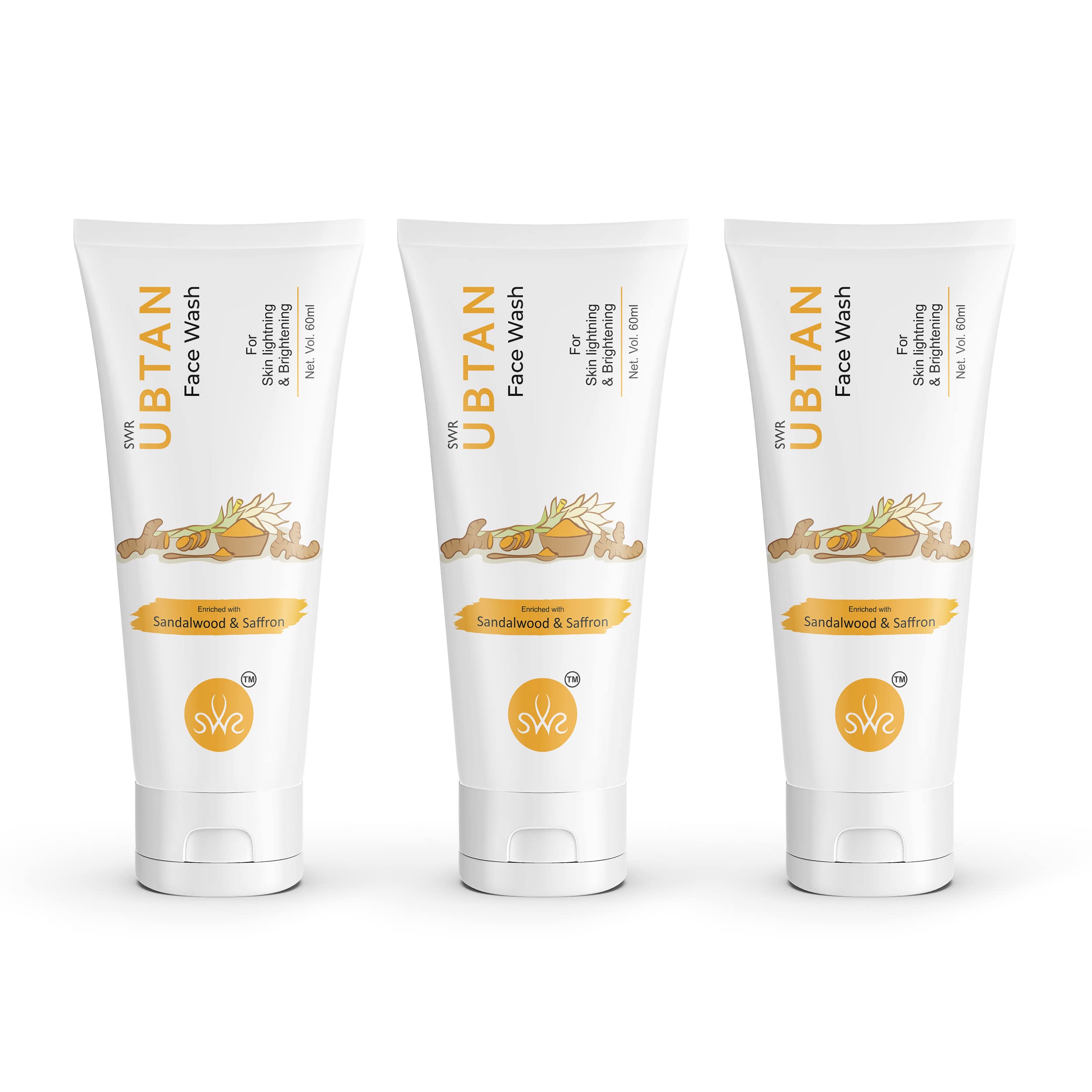 SWR Ubtan Natural Face Wash with Turmeric & Saffron for All Skin Types - Brightening & Tan Removal Cleanser | Gentle Daily Facial Cleanser for Glowing Skin | Perfect for Morning & Night Skincare Routine