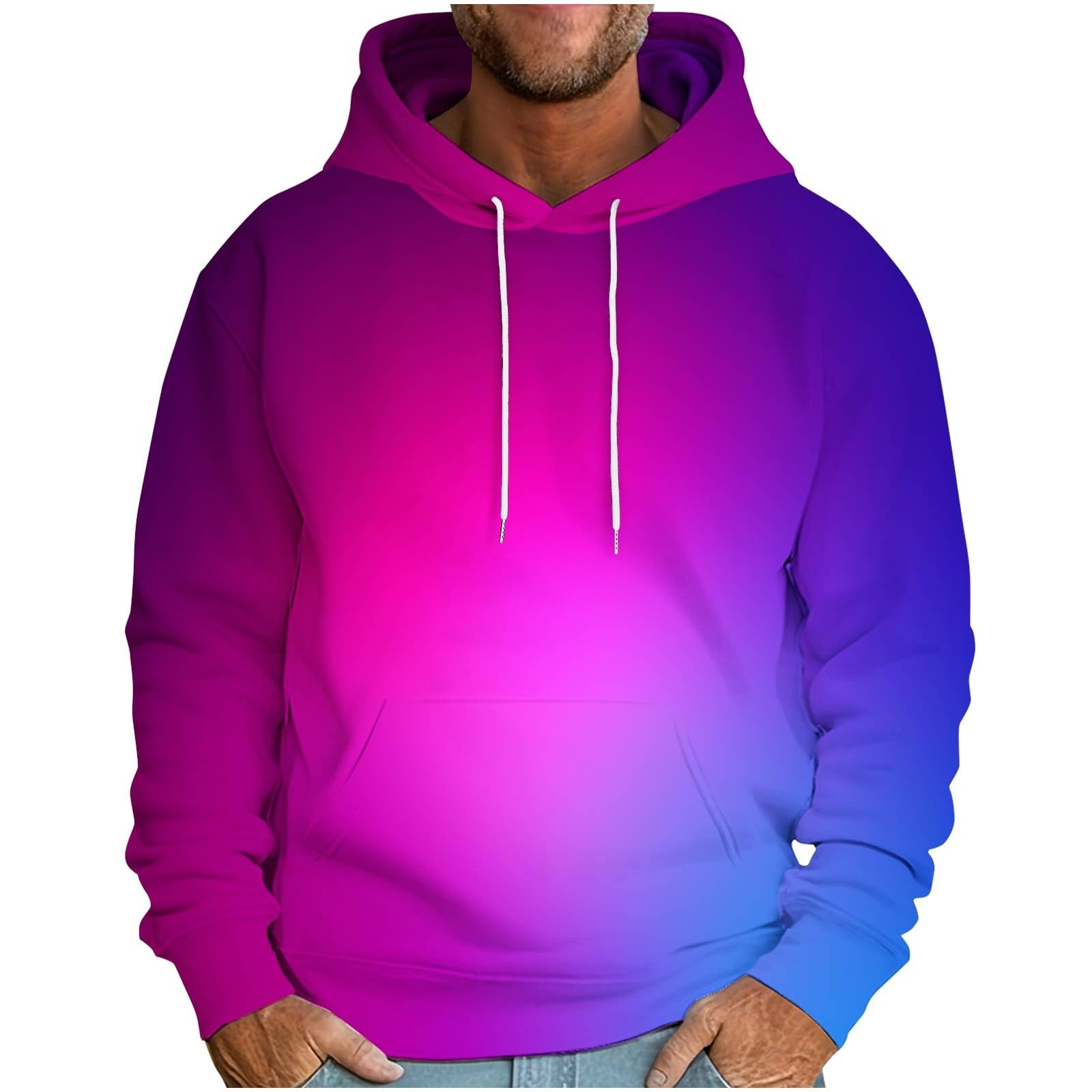 Trendy Men's Fleece Pullover Hoodie - Long Sleeve Gradient Color Sweatshirt with Pockets for Fall & Winter | Casual Streetwear, Outdoor Activities & Lounge Wear