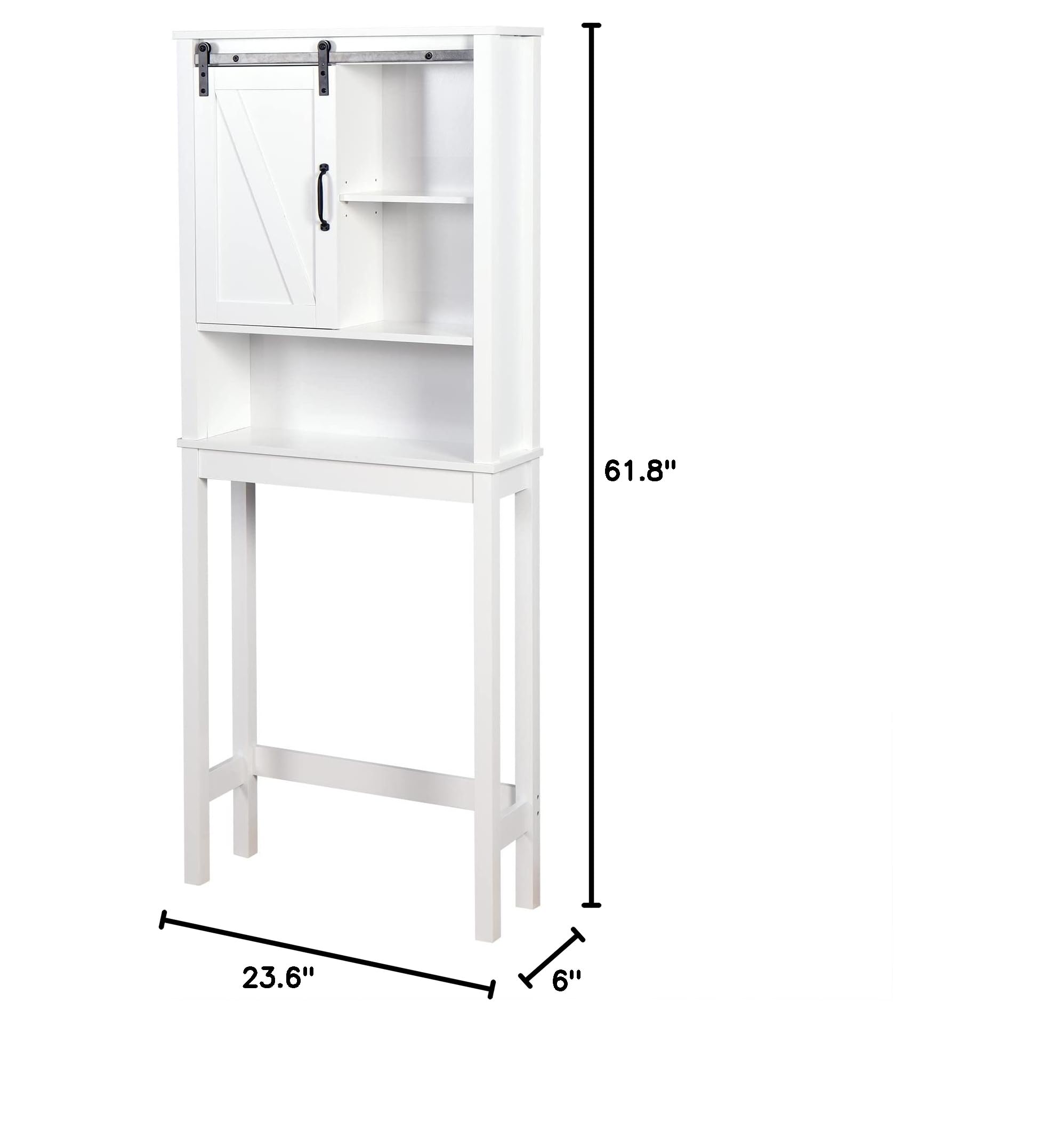 Space Saving Over The Toilet Bathroom Cabinet with Adjustable Shelves - Bathroom Organizer Storage with Open Cube Design, White Barn Door Style - Perfect for Small Bathrooms, Apartments & Powder Rooms