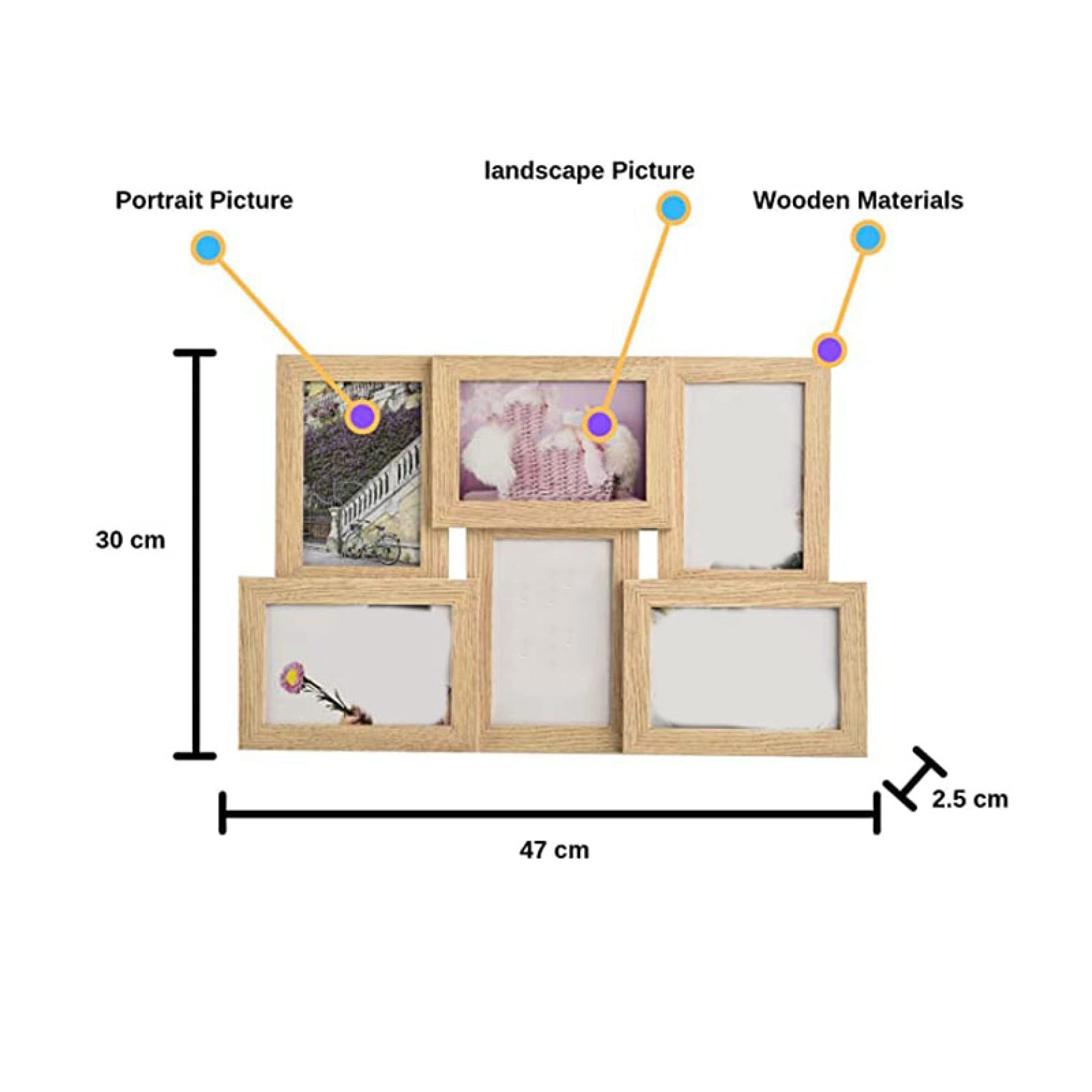 6 Photos 4x6 Inches Collage Wooden Picture Frames Set - Natural MDF Wall Mounting Multi Photo Display for Home, Office & Gift Giving