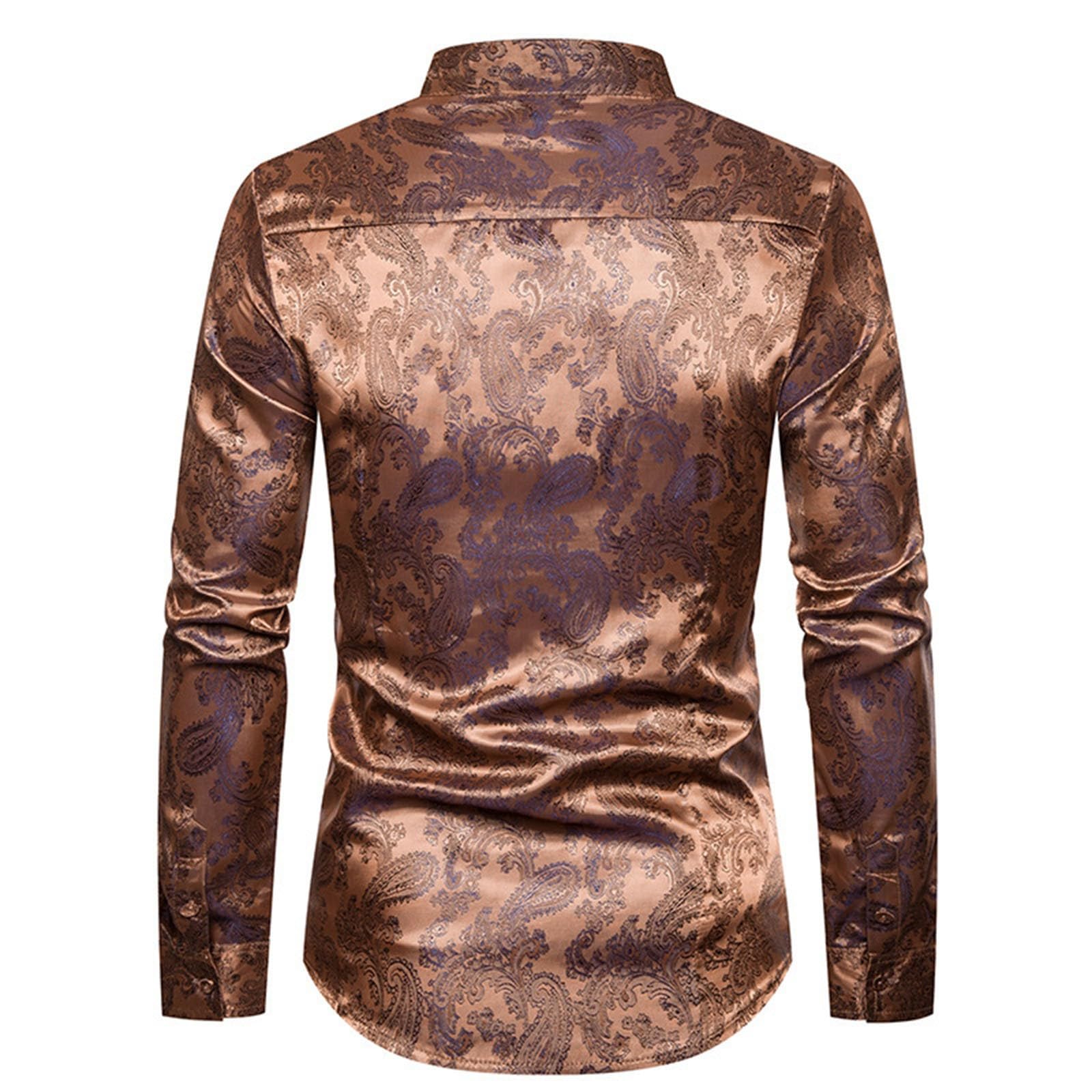 Men's Paisley Print Dress Shirt - Button Down Long Sleeve Formal Tuxedo Shirt with Irregular Hem - Perfect for Business, Weddings & Casual Wear