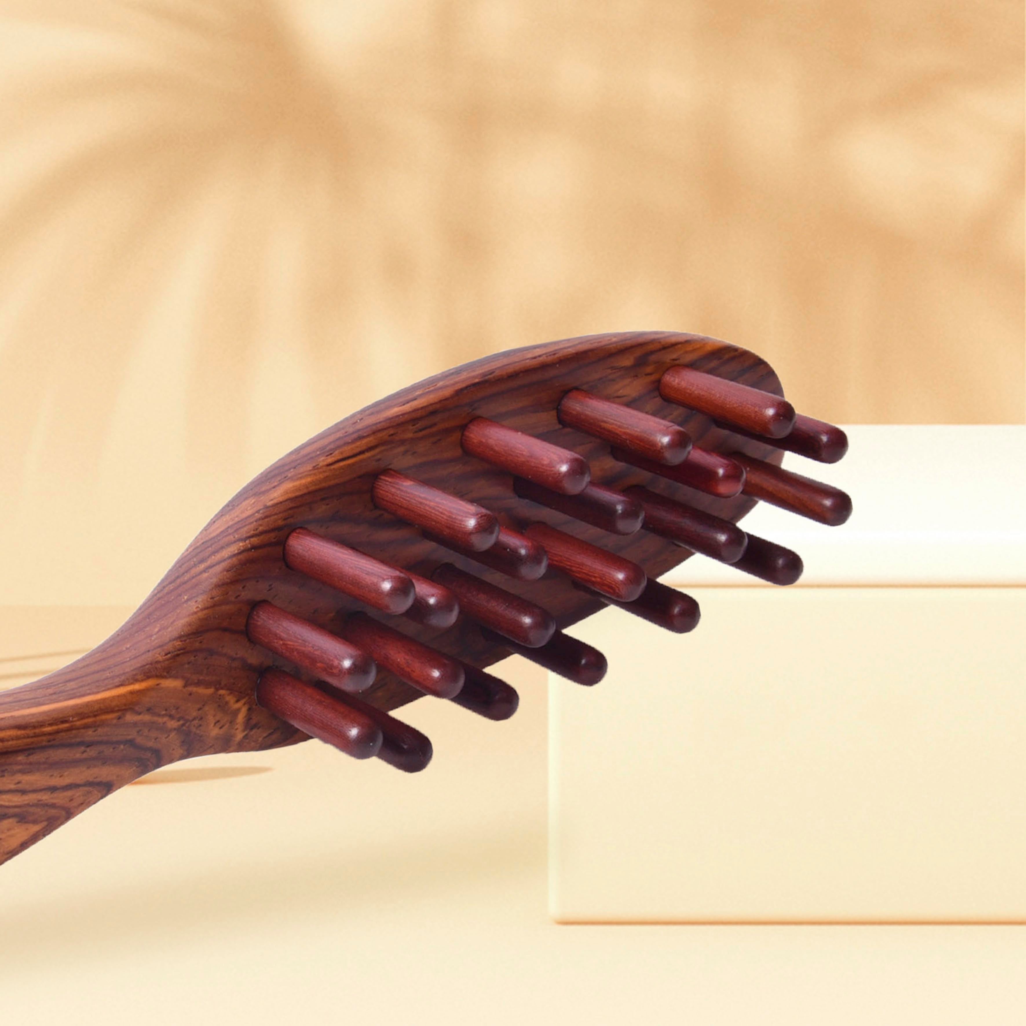 ROSEWOOD SCALP MASSAGER with Cylinder Bristles - Relieve Stress & Stimulate Hair Growth for Relaxing Head Massage at Home or Salon