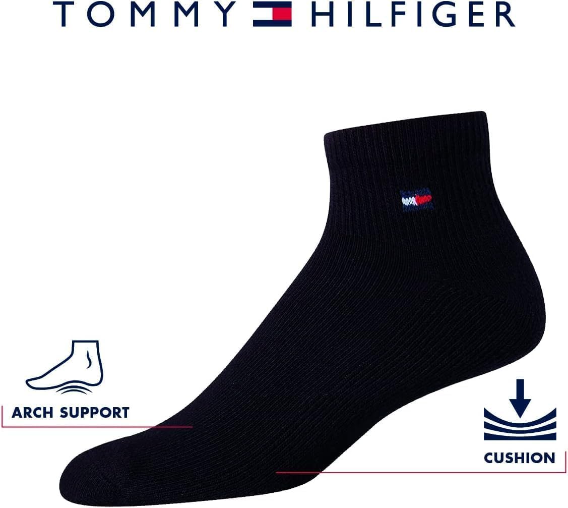 Tommy Hilfiger Men's Athletic Performance Cushion Quarter Cut Ankle Socks - 6 Pack Breathable Moisture-Wicking Workout Socks for Running, Gym & Casual Wear