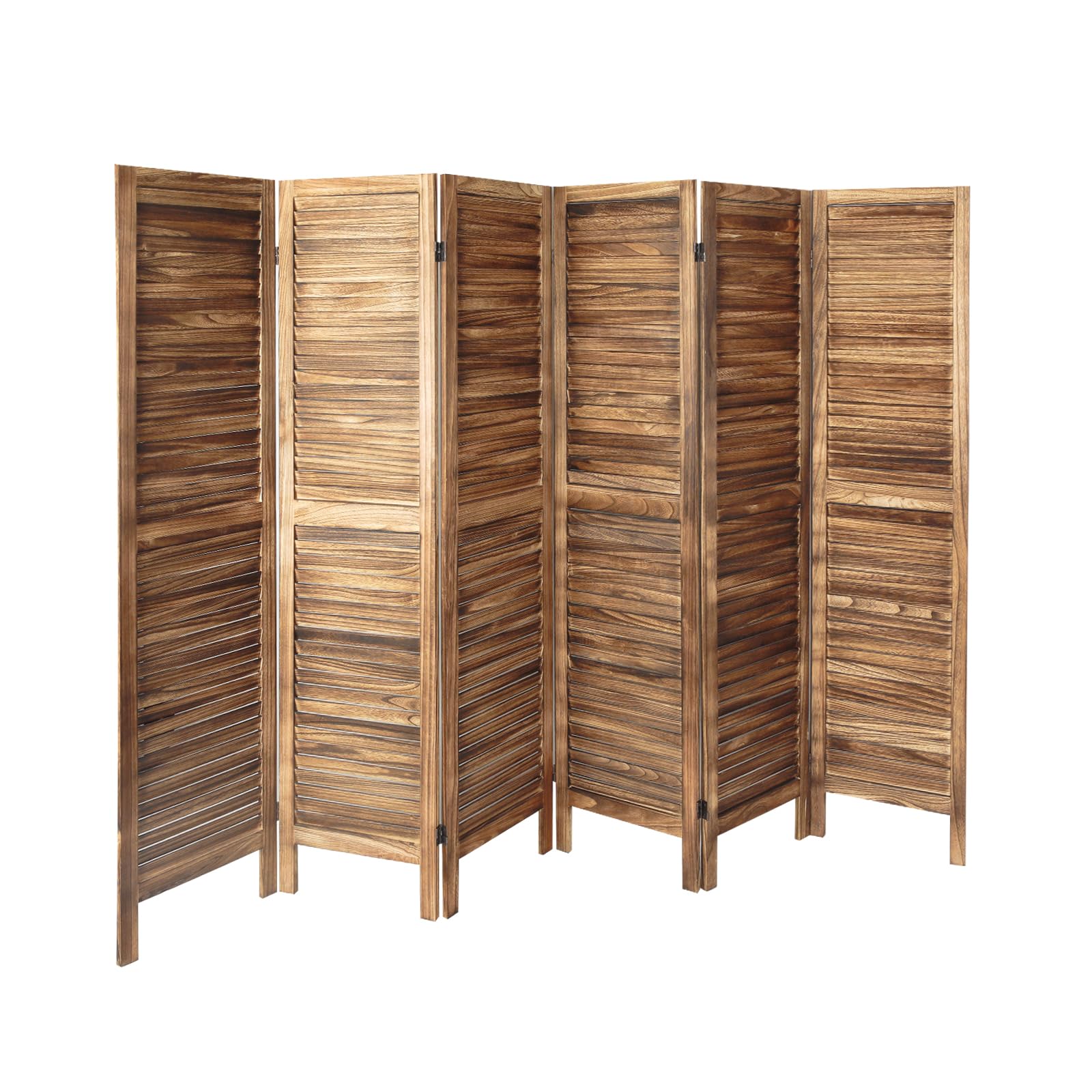 ECOMEX 6 Panel Wood Room Divider - 5.6Ft Tall Folding Privacy Screen with Louvered Design, Freestanding Partition for Home, Office, Restaurant & Bedroom (Brown) | Perfect for Creating Private Spaces, Room Separation & Decoration