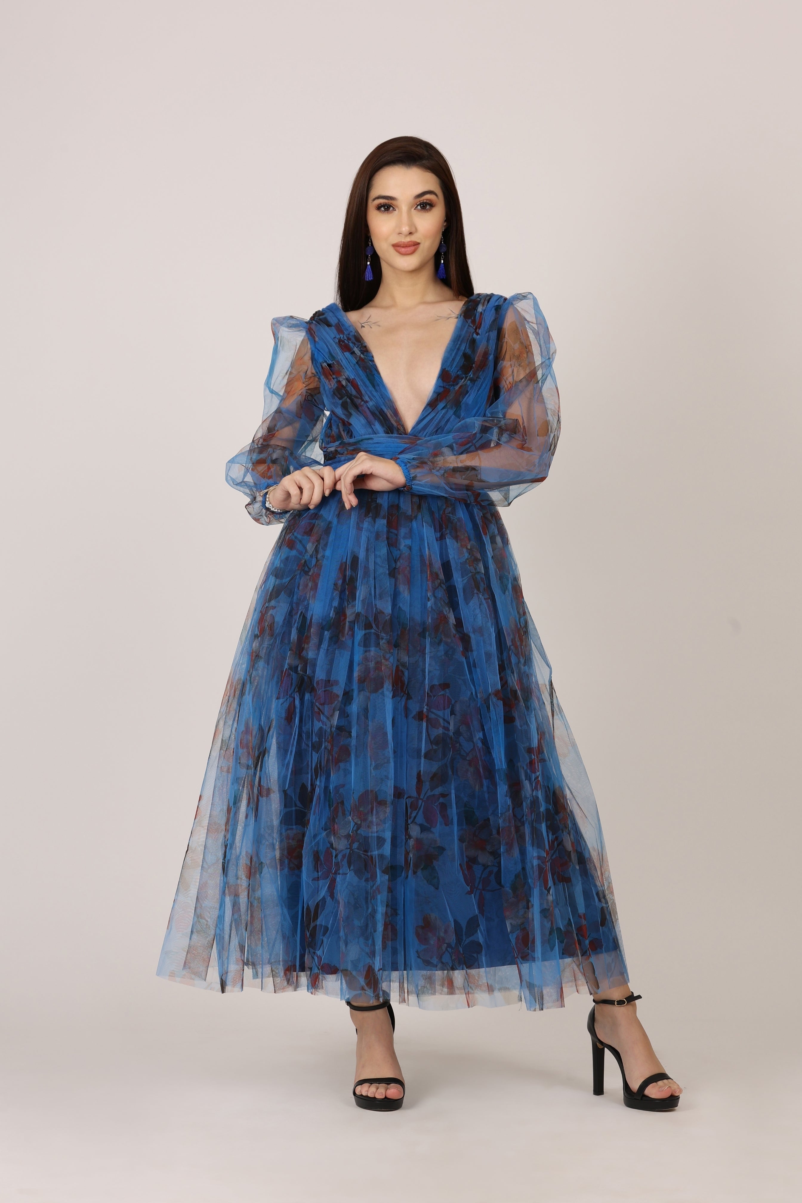Quincy Midi Dress - Blue Floral Print Women's Casual Dress | Perfect for Spring, Summer, Beach Vacations & Date Nights
