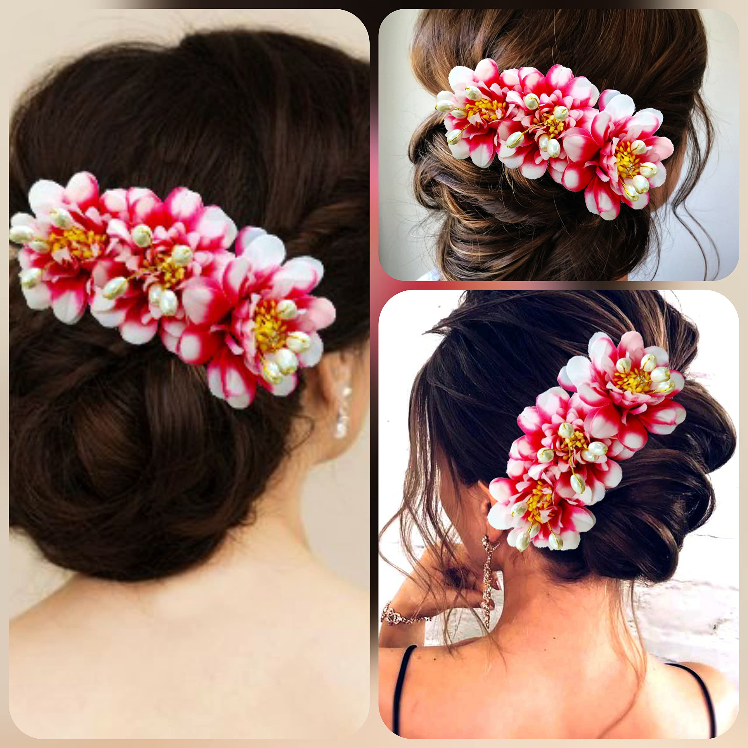 Ansh Artificial Plastic Rose Flower Hair Clip with Pearls Design - Elegant Hair Comb Accessories for Women & Girls | Perfect for Weddings, Parties, Festivals & Special Occasions - Pack of 1 (Style 2285)