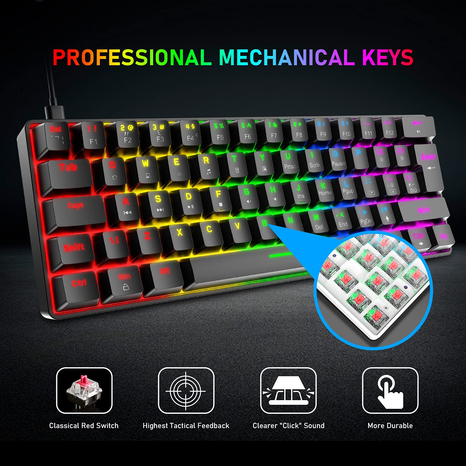 60% Wired Mechanical Gaming Keyboard & Mouse Combo - RGB Backlit for PC/Mac Gaming
