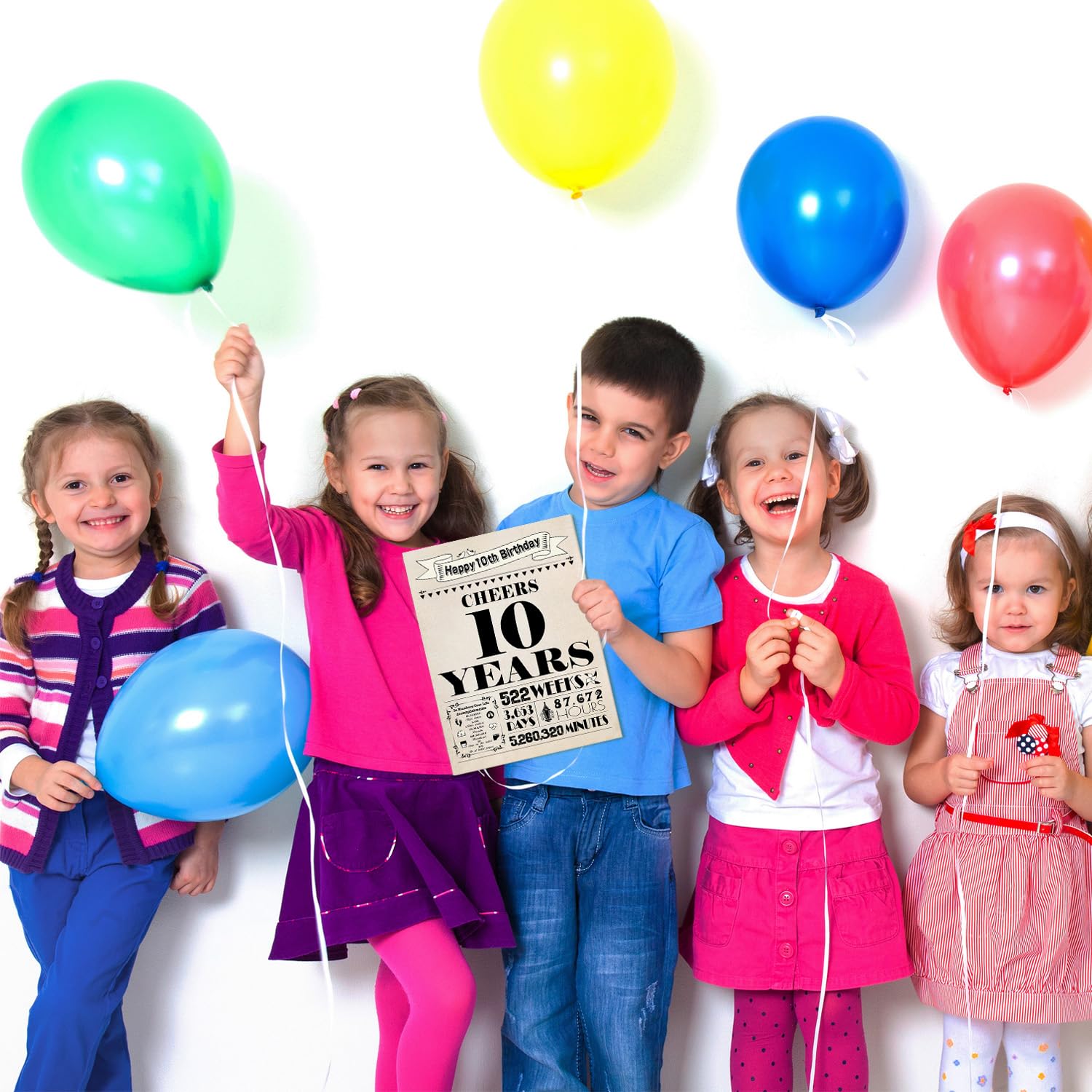 10th Birthday Card & Decorations Set for Girls & Boys - Perfect 10 Year Old Birthday Gift for Daughter, Son or Friend - 2015 Themed Party Supplies for Milestone Celebrations