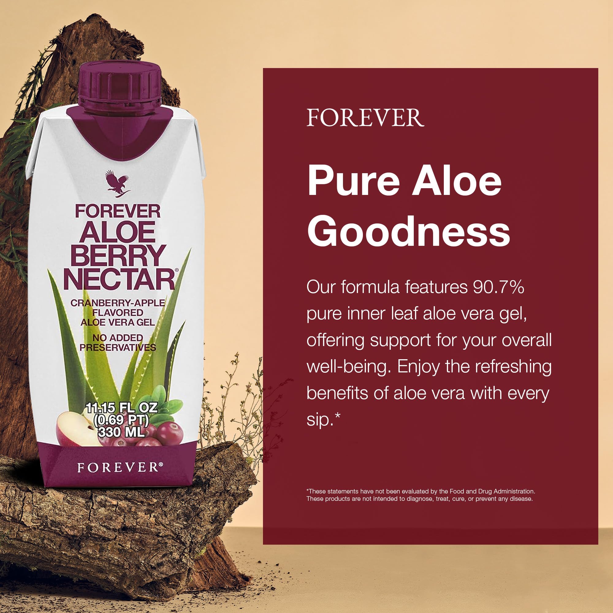 Forever Living Aloe Berry Nectar - 90.7% Pure Aloe Vera Gel with Cranberry & Apple - Natural Antioxidant Drink - No Preservatives, No Artificial Colors - 1 Liter (6-Pack) - Perfect for Daily Hydration, Immune Support & Digestive Health