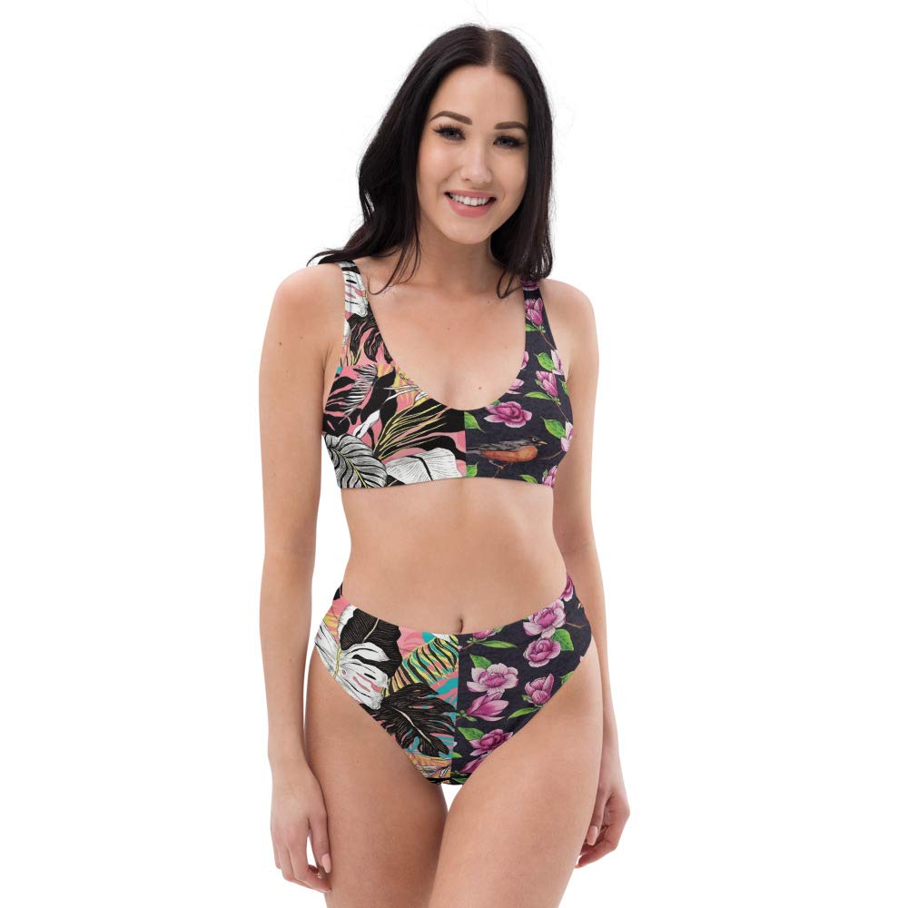 **Eco-Friendly High Waisted Bikini Set for Women – Floral Print Swimwear Tops & Bottoms | Beach Vacation, Pool Party, Summer Getaway**    (If you prefer a more concise version for platforms with character limits, you can use this alternative:)   **Sustainable High Waist Bikini Set – Purple & Pink Floral Swimwear for Beach & Pool**