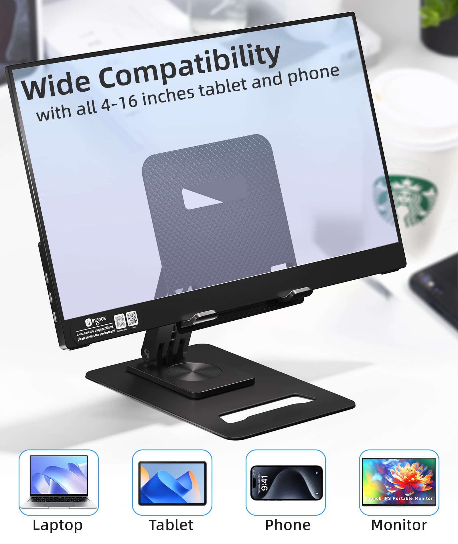 Adjustable Tablet Stand Holder - Portable Monitor Stand for iPad, Surface Pro, Galaxy Tab, Kindle & More - Perfect for Home Office, Gaming & Travel Use
