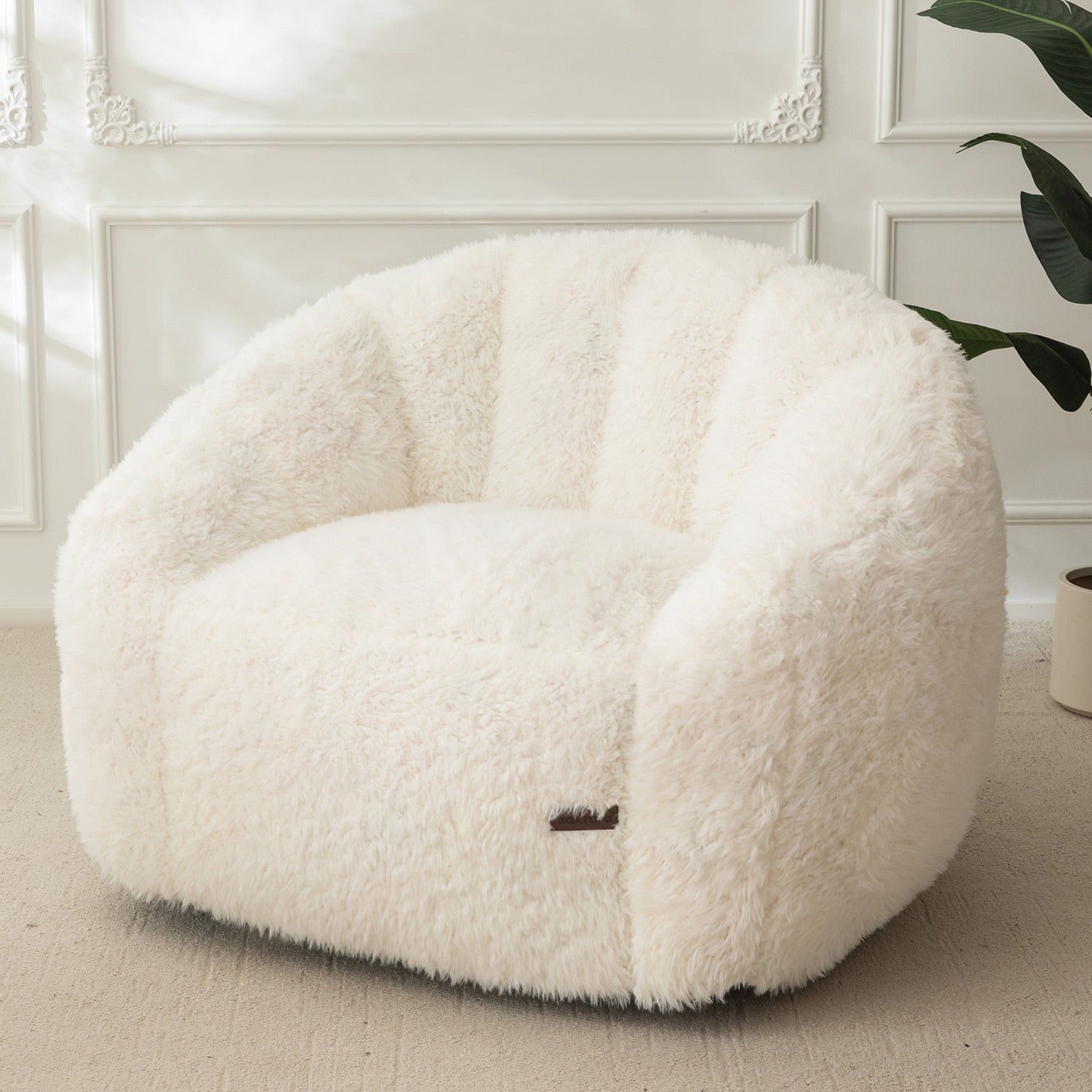 MAXYOYO Giant Bean Bag Chair - Fluffy Shaggy Floor Sofa with Shell Design, White - Perfect for Living Room, Bedroom, Dorm & Game Room Comfortable Seating