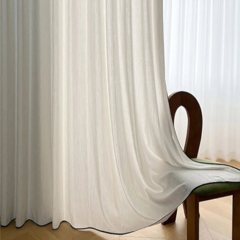 Serena Linen Vertical Striped Custom Blackout Curtains with Black Trim - Elegant Room Darkening Window Treatments for Bedroom & Living Room
