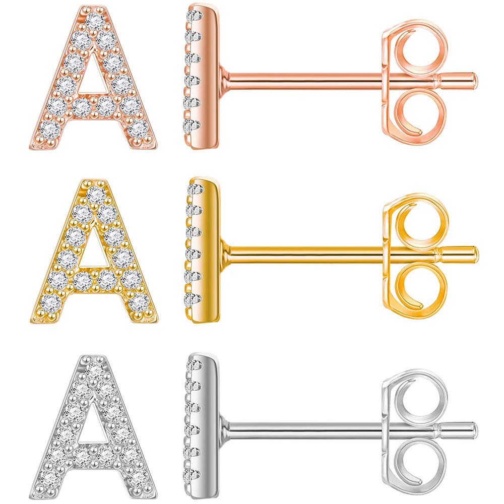 3 Pairs 14K Gold Initial Stud Earrings for Women - Alphabet Letter Jewelry Set with Gift Box | Perfect for Birthdays, Anniversaries & Everyday Wear