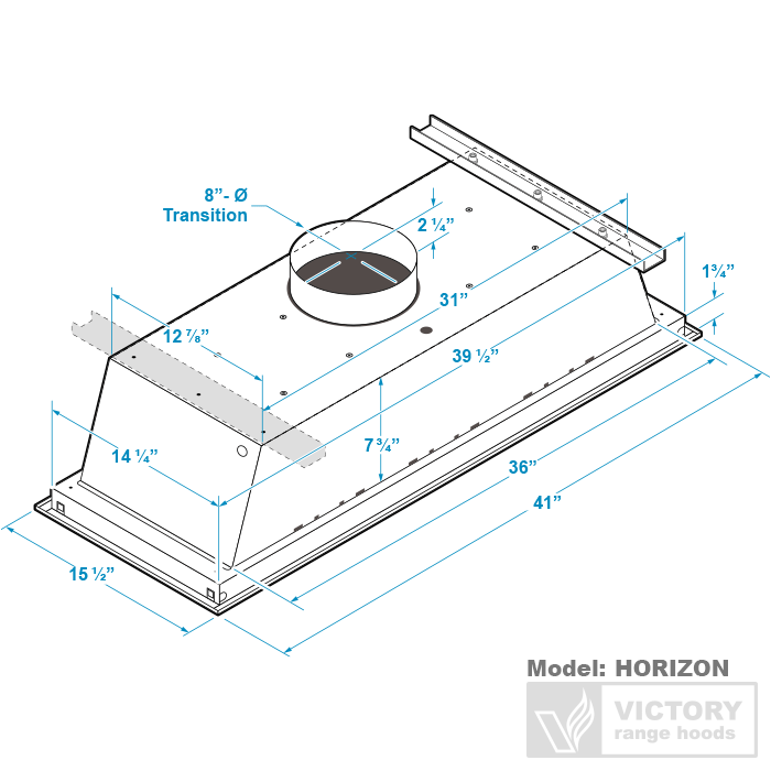VICTORY Horizon 42 Inch 900 CFM Stainless Steel Flush Mount Ceiling Range Hood - Powerful Kitchen Ventilation for Modern Homes & Restaurants