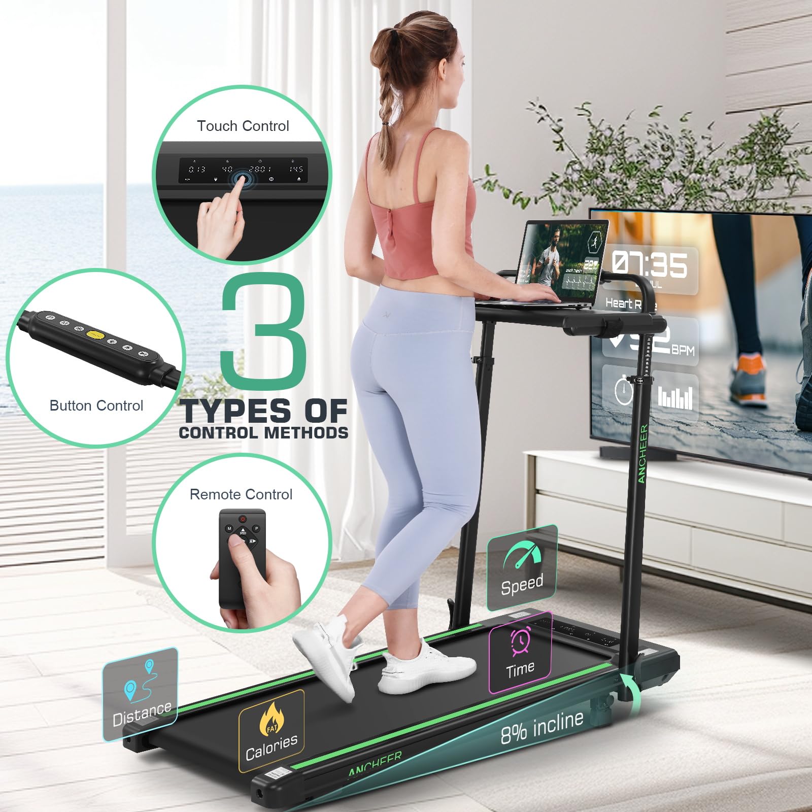 ANCHEER 4-in-1 Under Desk Treadmill with Incline & Adjustable Height - Foldable Walking Pad for Home Office, 300lbs Capacity, 3 Control Modes, No Installation Needed - Perfect for Small Spaces, Work from Home & Apartment Workouts