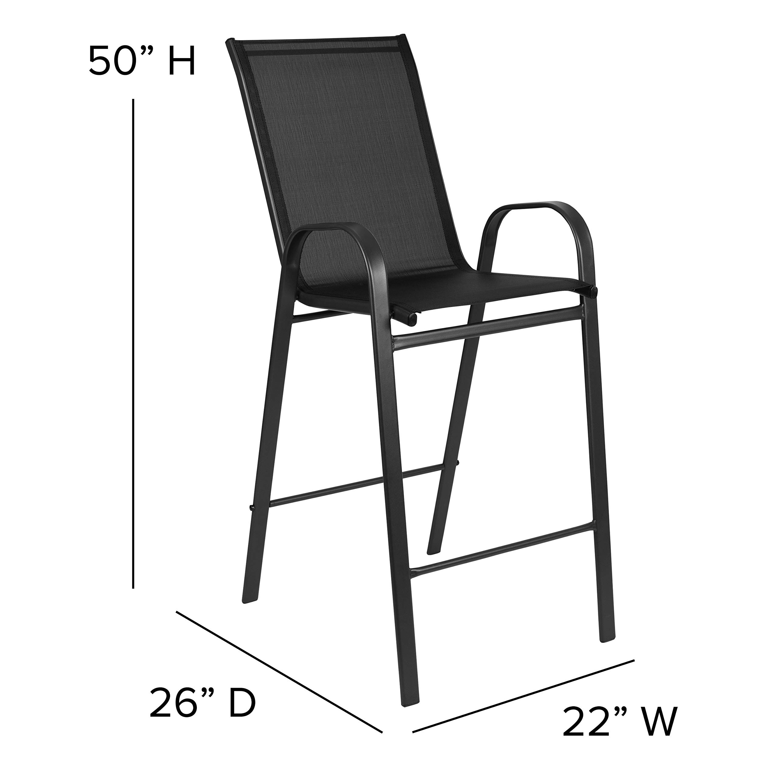 3-Piece Glass Bar Table Set with 2 Black Patio Bar Stools - Modern Outdoor Dining Furniture for Patio, Garden, Poolside & Backyard Entertaining