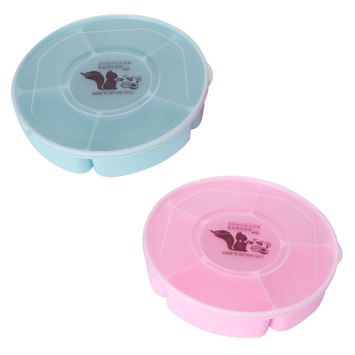 Luxshiny 2-Piece Plastic Divided Snack Serving Tray with Lids - Candy, Nut, Dried Fruit, Appetizer Storage Container | Perfect for Party Platters, Veggie Trays, and Dessert Displays (Blue)