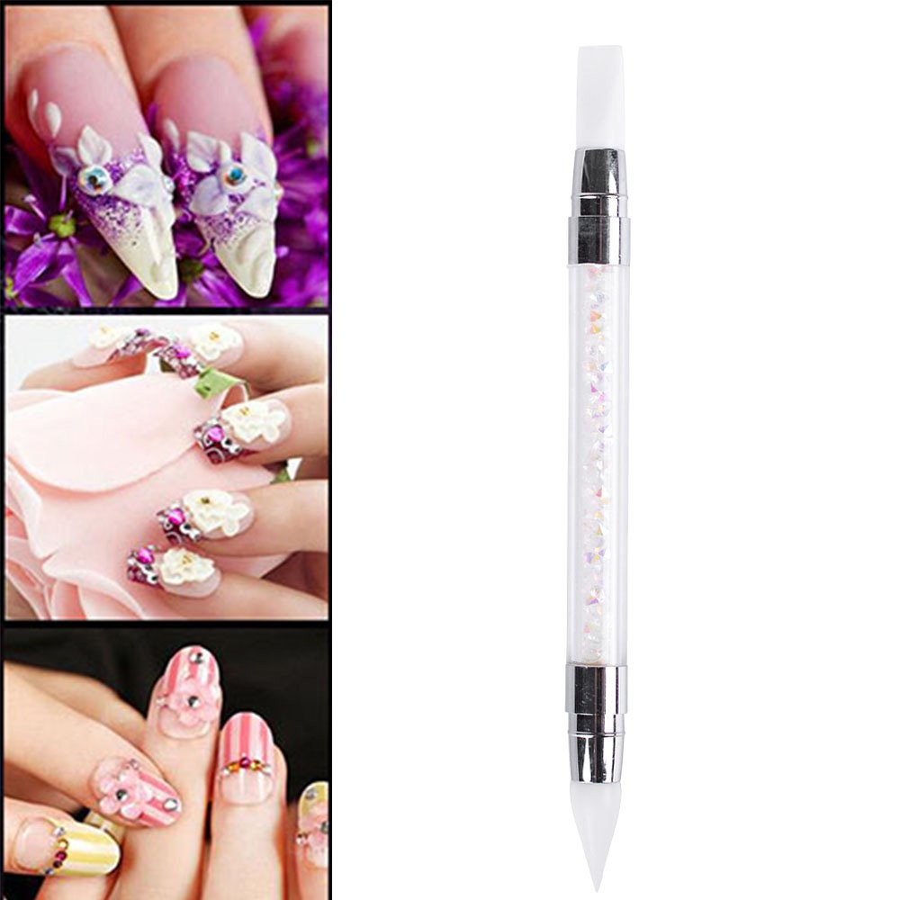 LAURAG Acrylic Rhinestone Nail Art Brush - Professional Silicone Carving Brush for Glitter & Powder Picking | Perfect for Nail Extensions, 3D Nail Art Designs & Salon Use (1pc)