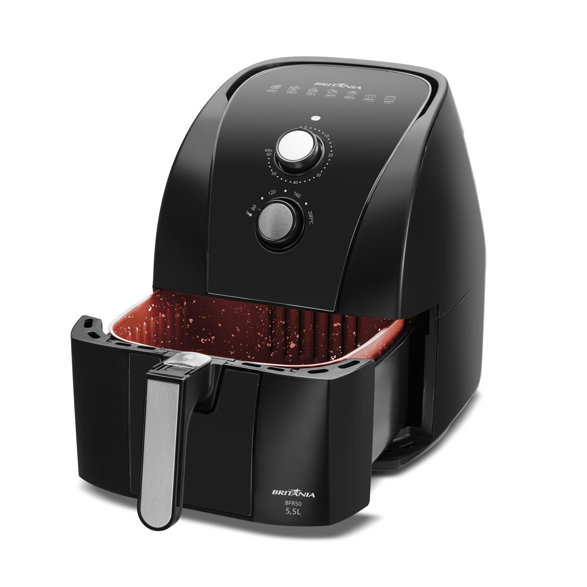 Britânia 5.5L 1500W Air Fryer - BFR50 Redstone 127V Electric Deep Fryer with Digital Timer - Perfect for Healthy Cooking, Frying, Baking & Roasting at Home