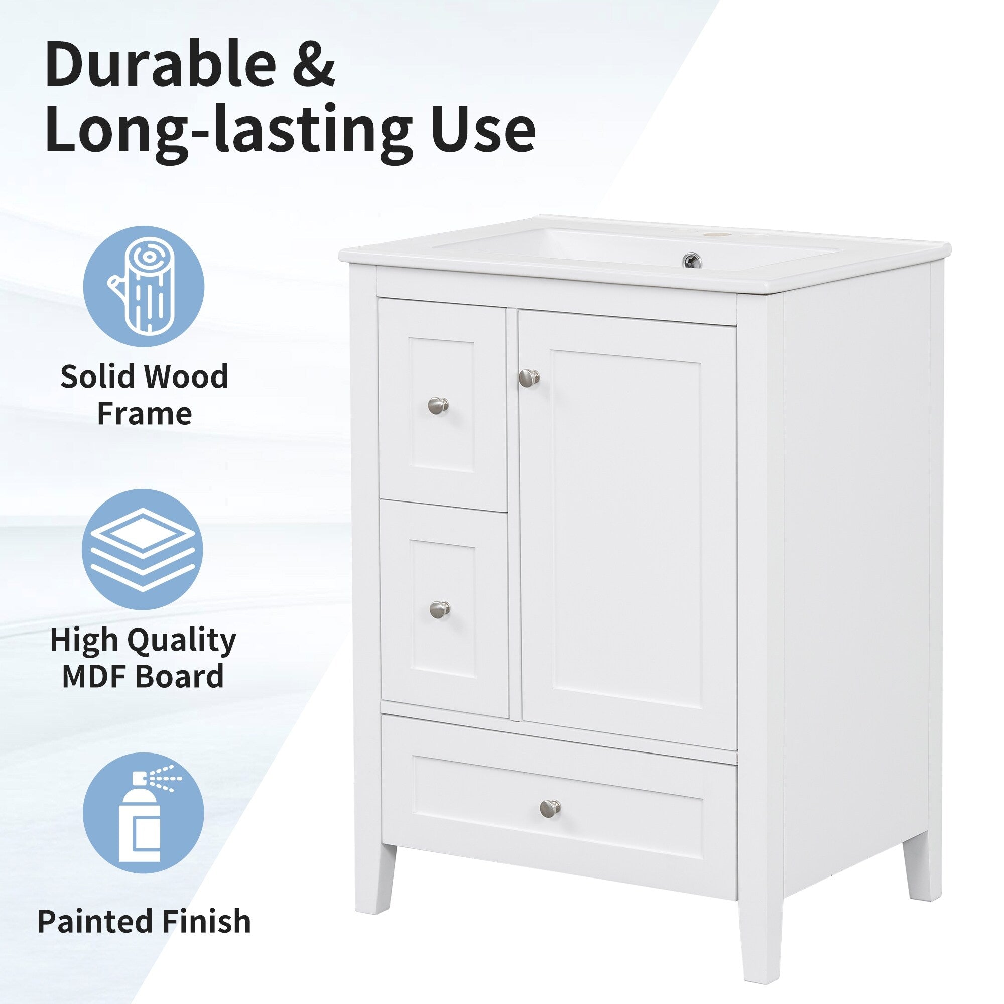 24 Inch Bathroom Vanity with Storage - Adjustable Shelf & Removable Dividers, MDF & Rubberwood Construction, Dark Green Finish for Modern Bathroom Decor