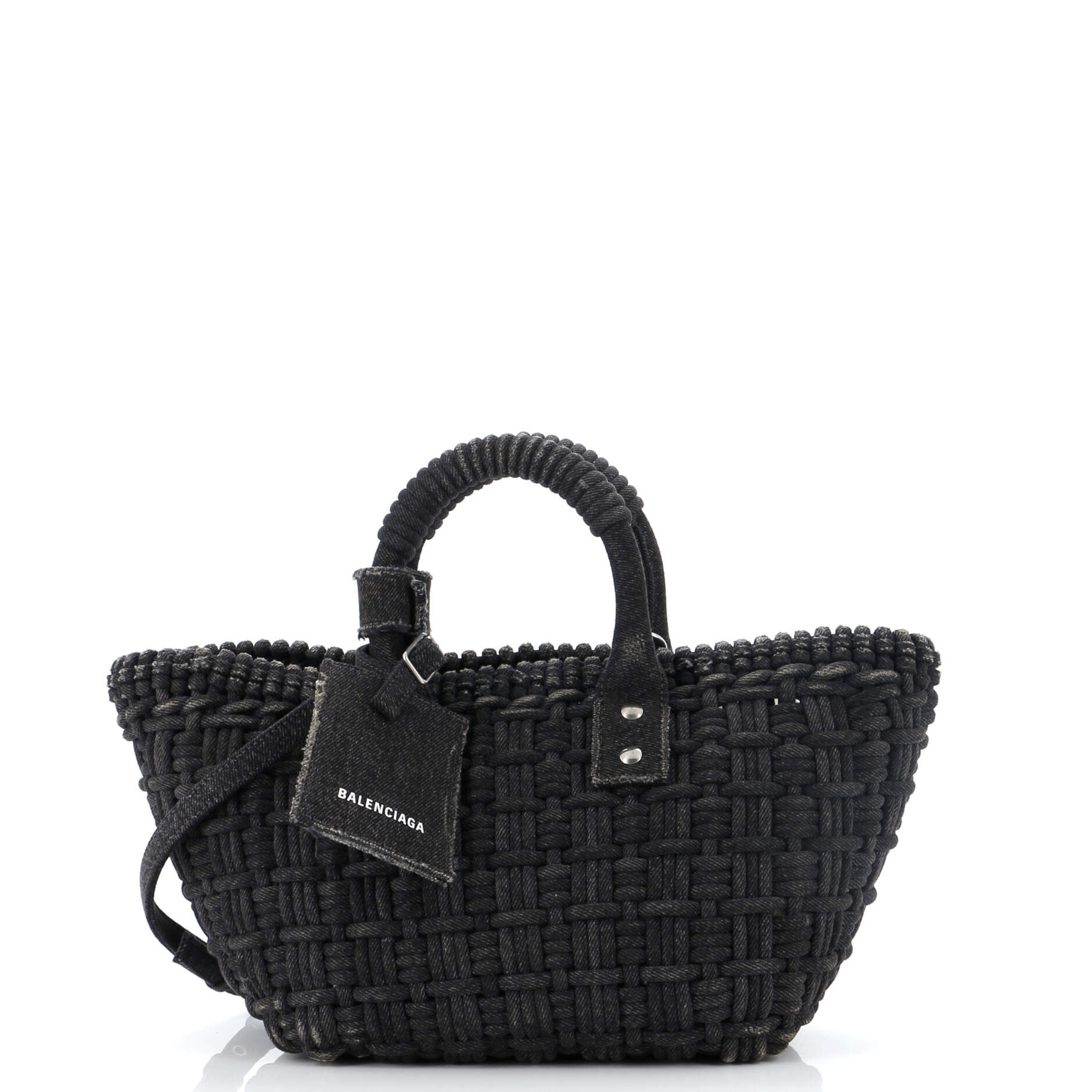 Stylish Woven Denim Bistro Panier Bag XS - Perfect for Farmers Market, Picnics & Beach Outings