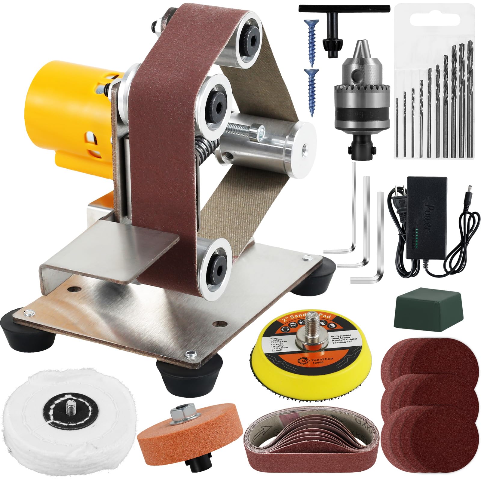 **Mini Belt Sander - 7-Speed Adjustable Electric Polishing & Sharpening Machine with 120-1000 Grit Sanding Belts & Polishing Pad - Perfect for DIY, Woodworking, Metalworking & Jewelry Making**
