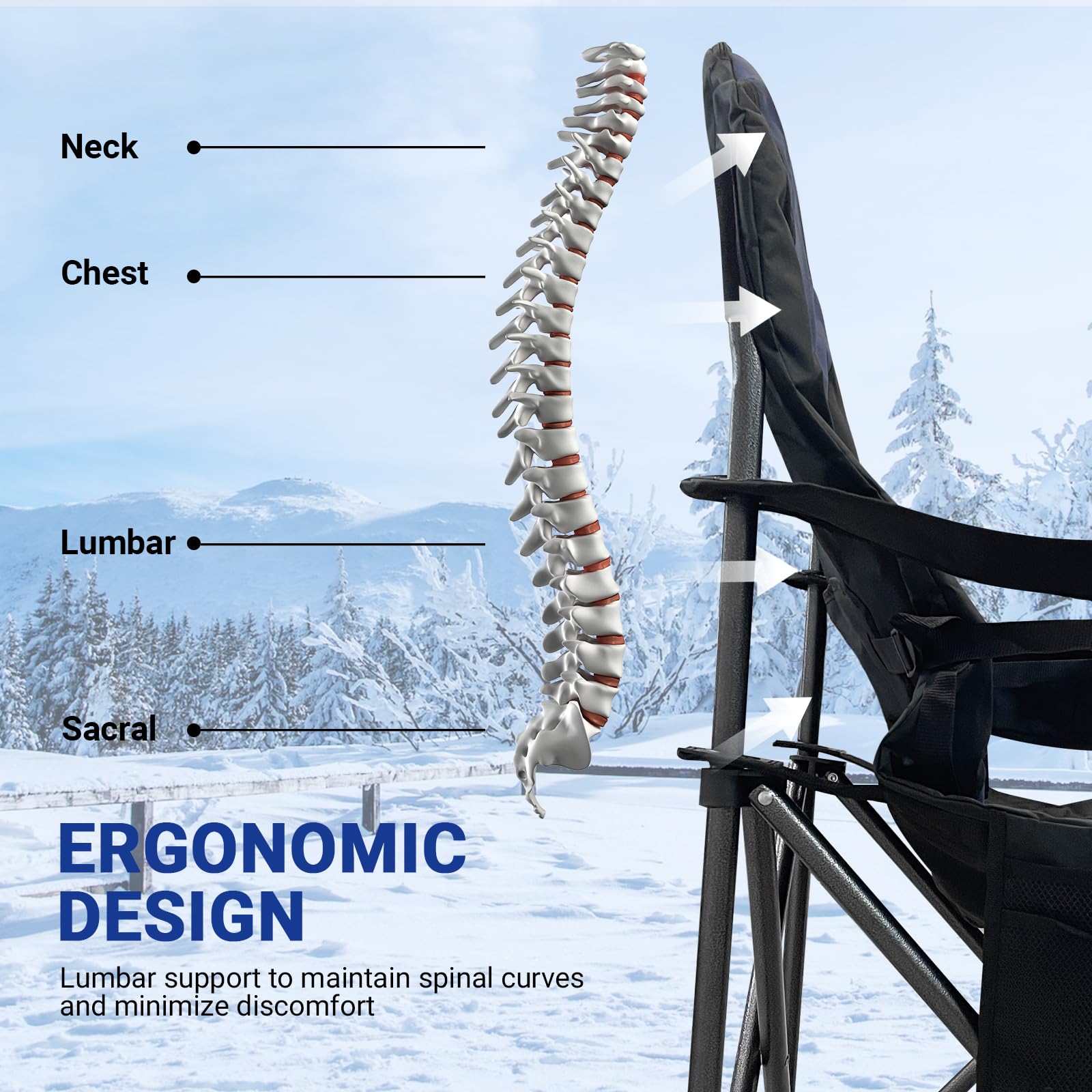 KINGROCK Oversized Heavy Duty Camping Chair with Lumbar Support - Portable Folding Chair with Padded Armrests, Built-in Cooler Bag & Cup Holder - Perfect for Outdoor Camping, Beach, Picnics, Backyard & Tailgating