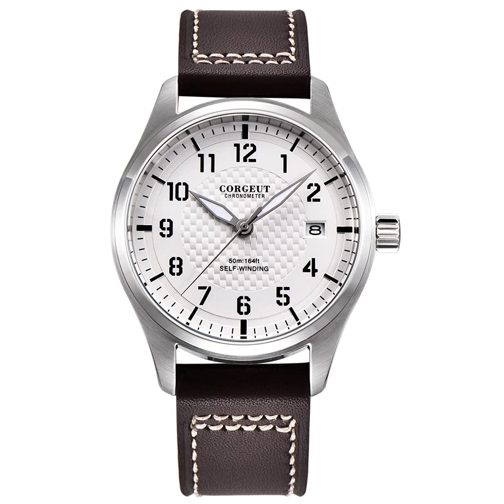 Corgeut Men's Automatic Mechanical Watch - NH35 Movement, Leather Strap, Water Resistant, Date Display | Perfect for Business, Casual & Formal Occasions