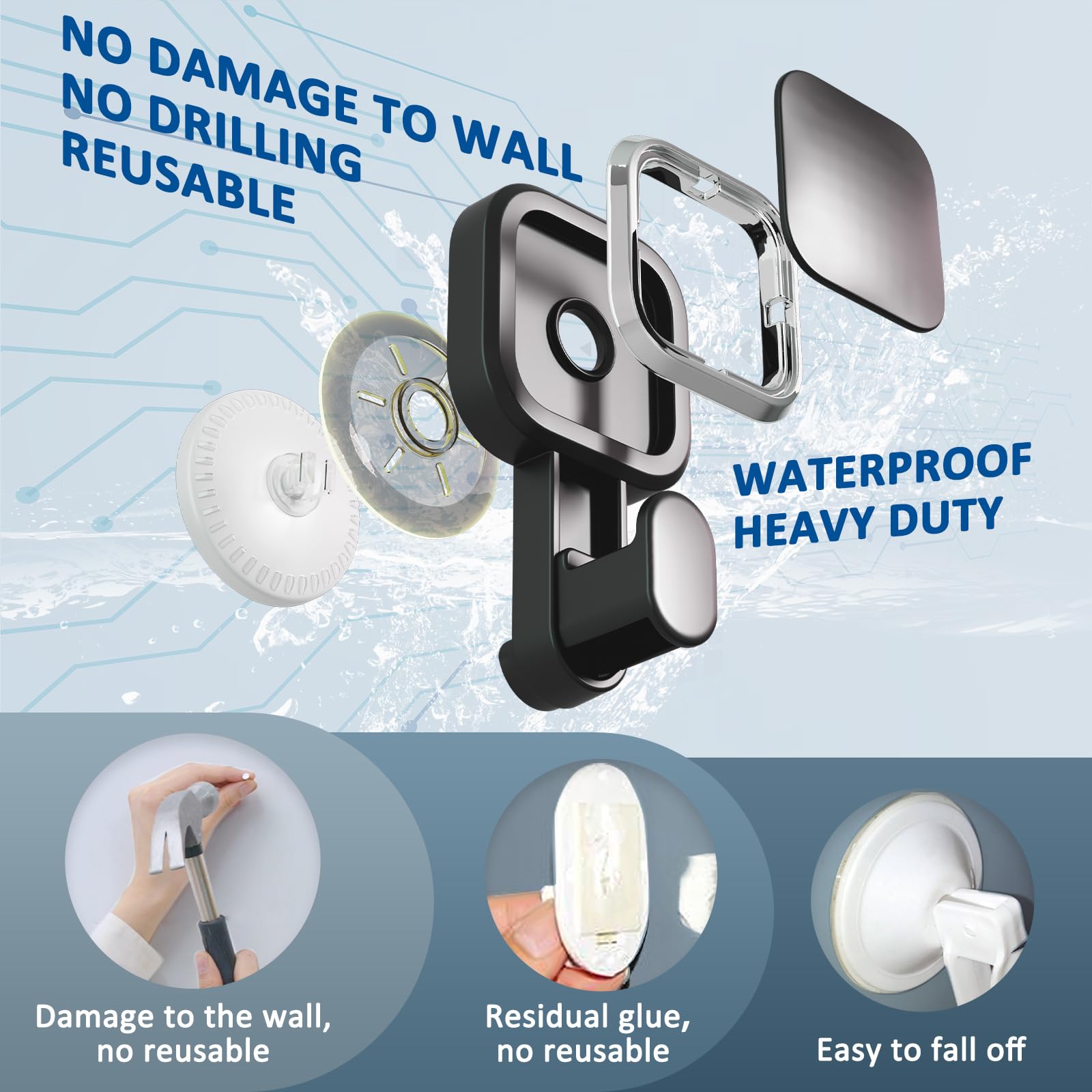 Damage-Free Hanging Suction Cup Shower Hooks - Powerful Vacuum Suction Loofah & Towel Holder for Bathroom - Easy Install & Remove - Black (4 Pack) - Perfect for Organizing Shower Accessories, Hanging Sponges & Washcloths