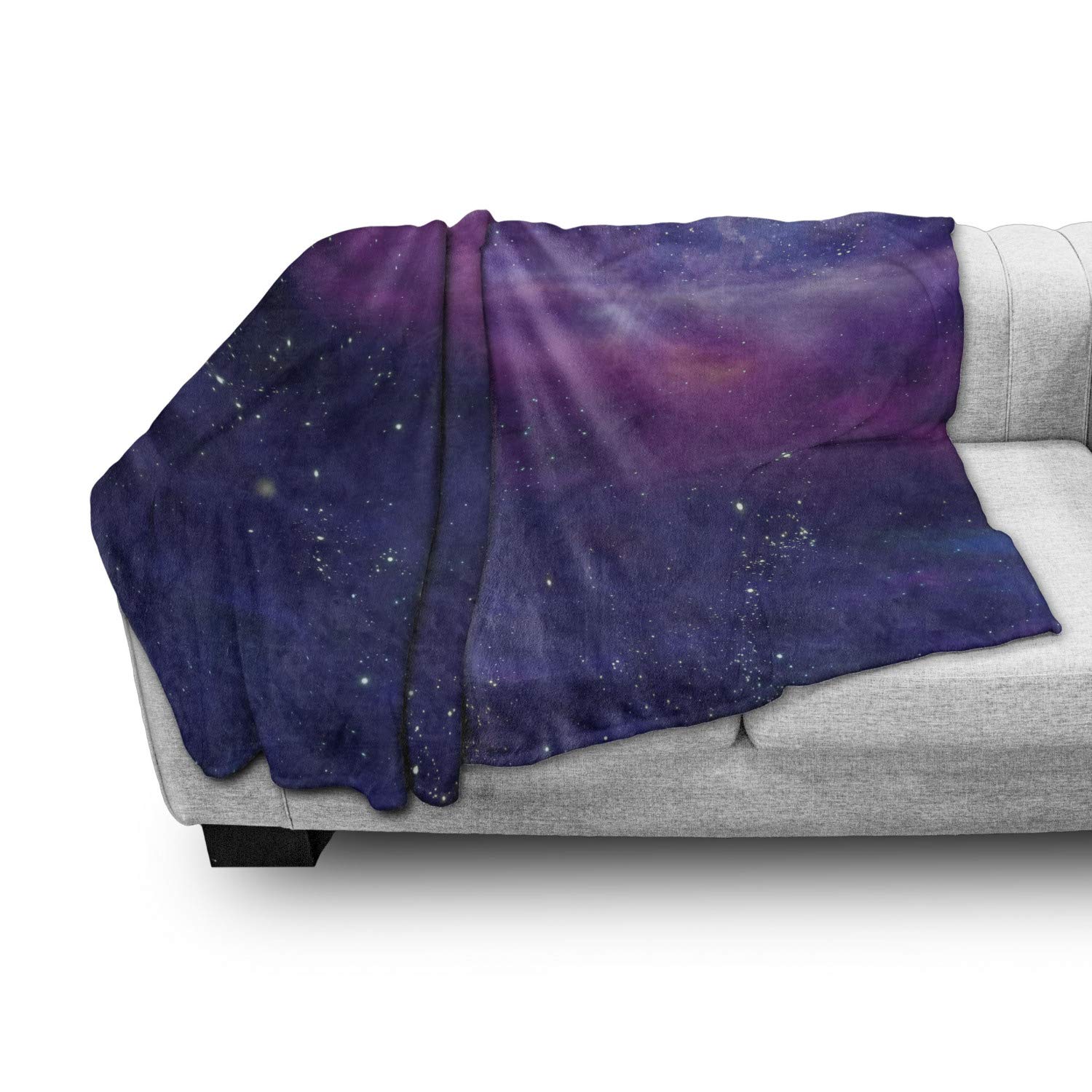 Ambesonne Outer Space Throw Blanket - Milky Way Galaxy Design with Star Clusters & Solar Elements | Soft Flannel Fleece Accent Blanket for Couch, Bed, Sofa | 50x60 Inches Purple Blue Cozy Blanket for Adults, Home Decor, Gift Idea | Perfect for Living Room, Bedroom, Camping & Stargazing