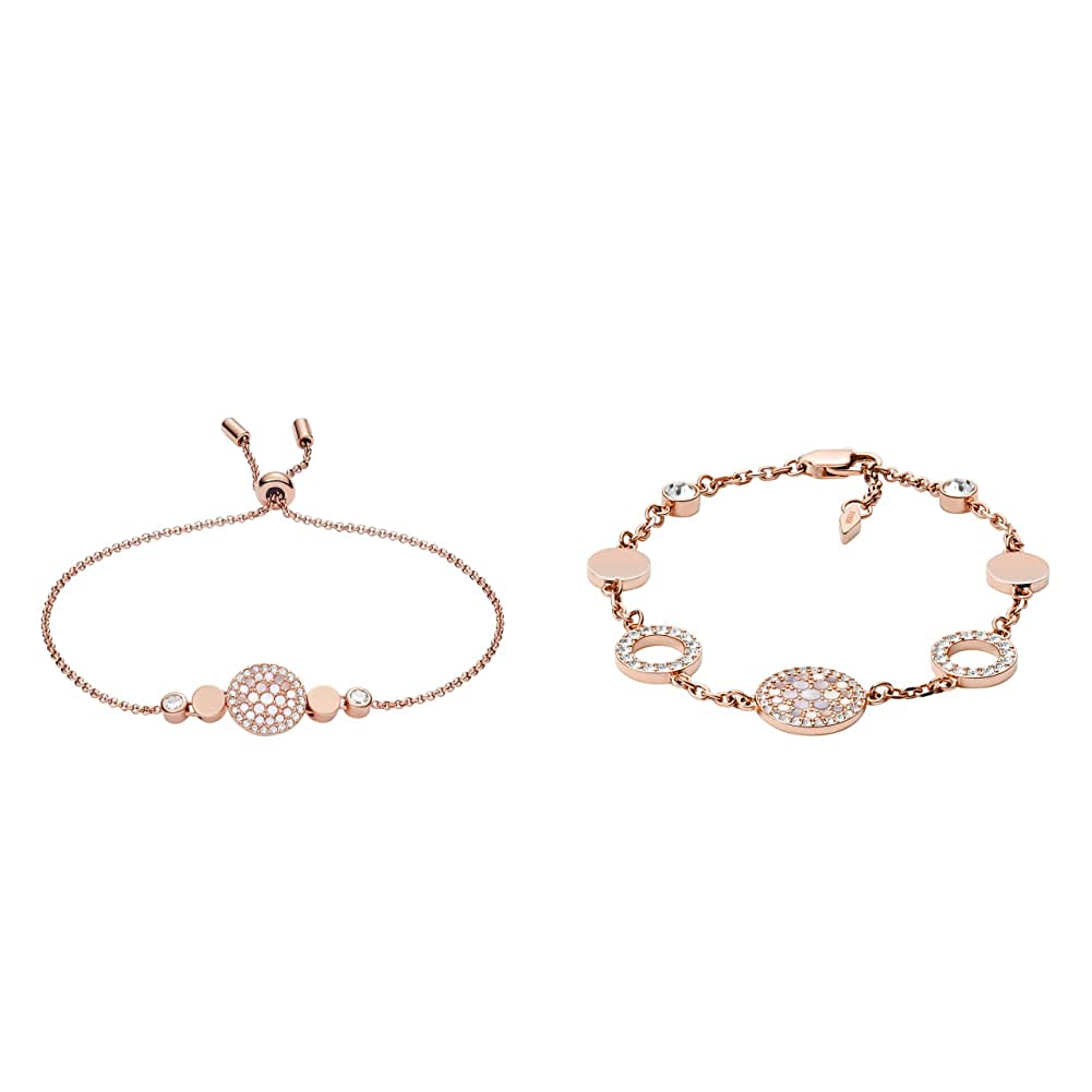 Fossil Women's Rose Gold-Tone Stainless Steel Chain & Beaded Bracelet - Elegant Fashion Jewelry Gift for Her | Perfect for Date Night, Office Wear & Special Occasions