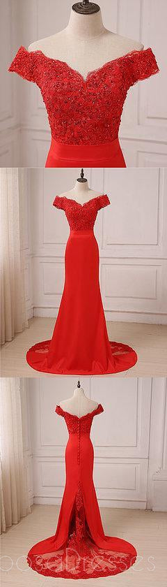 Elegant Off Shoulder Bright Red Lace Mermaid Prom Dress for Women - Perfect for Evening Parties, Formal Events & Special Occasions