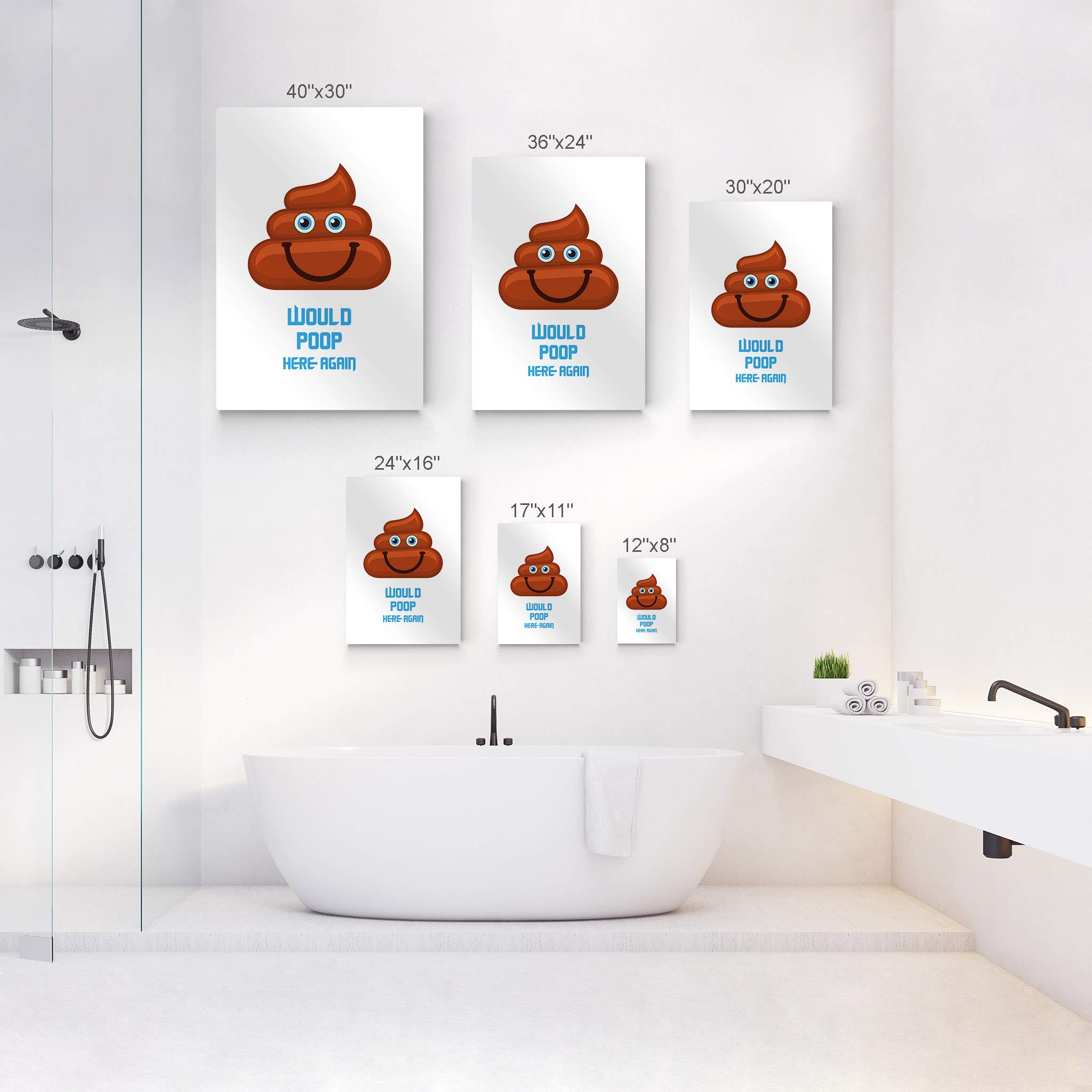 Funny Bathroom Sign - 'Would Poop Here Again' Metal Wall Art | 40x30 Inch Ready-to-Hang Home Decor | Humorous Toilet Quote for Kids & Adults | Perfect for Bathroom, Powder Room or Man Cave | Made in USA