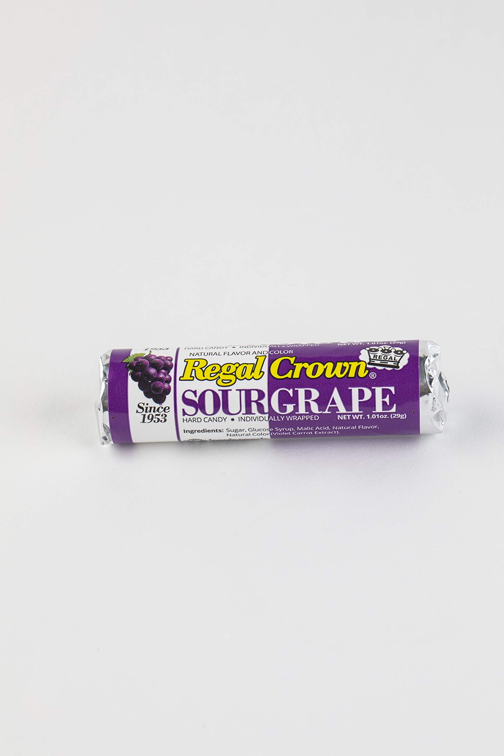 Regal Crown Sour Grape Candy Rolls 24 Count - Tart & Tangy Hard Candy for Parties, Halloween Treats & Office Snacks - Classic Old Fashioned Sour Grape Flavor by Iconic Candy Brand