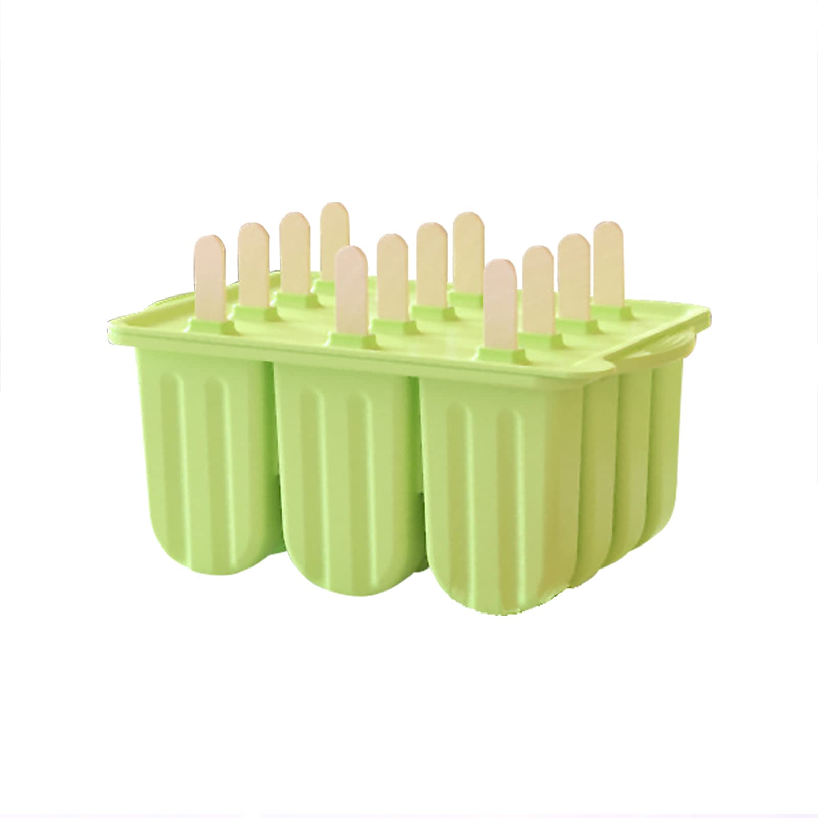 Eco-Friendly Silicone Popsicle Molds Set - 12 Pack BPA Free Reusable Ice Pop Makers with Easy Release, Funnel, Cleaning Brush & 50 Wooden Sticks (Green) - Perfect for Homemade Frozen Treats, Summer Parties & Kids Snacks