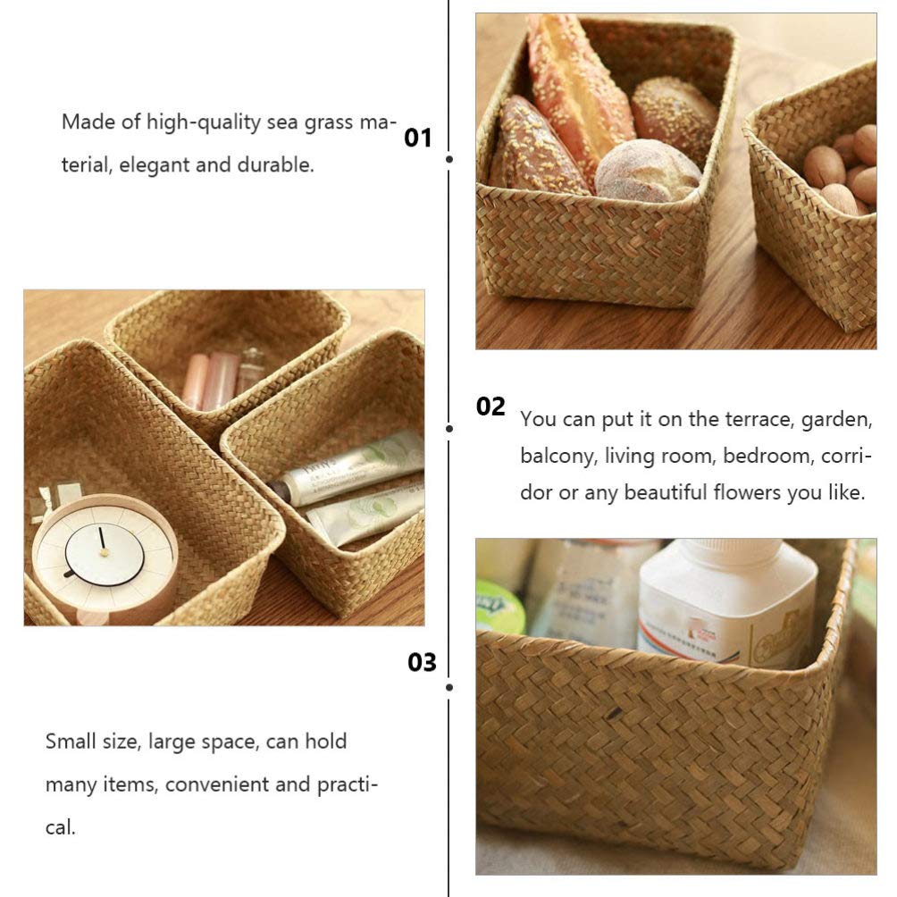 Cabilock 3-Piece Woven Storage Baskets Set - Desktop Organizer for Tea, Sundries & Clutter - Decorative Flower Basket for Home, Office & Kitchen Organization