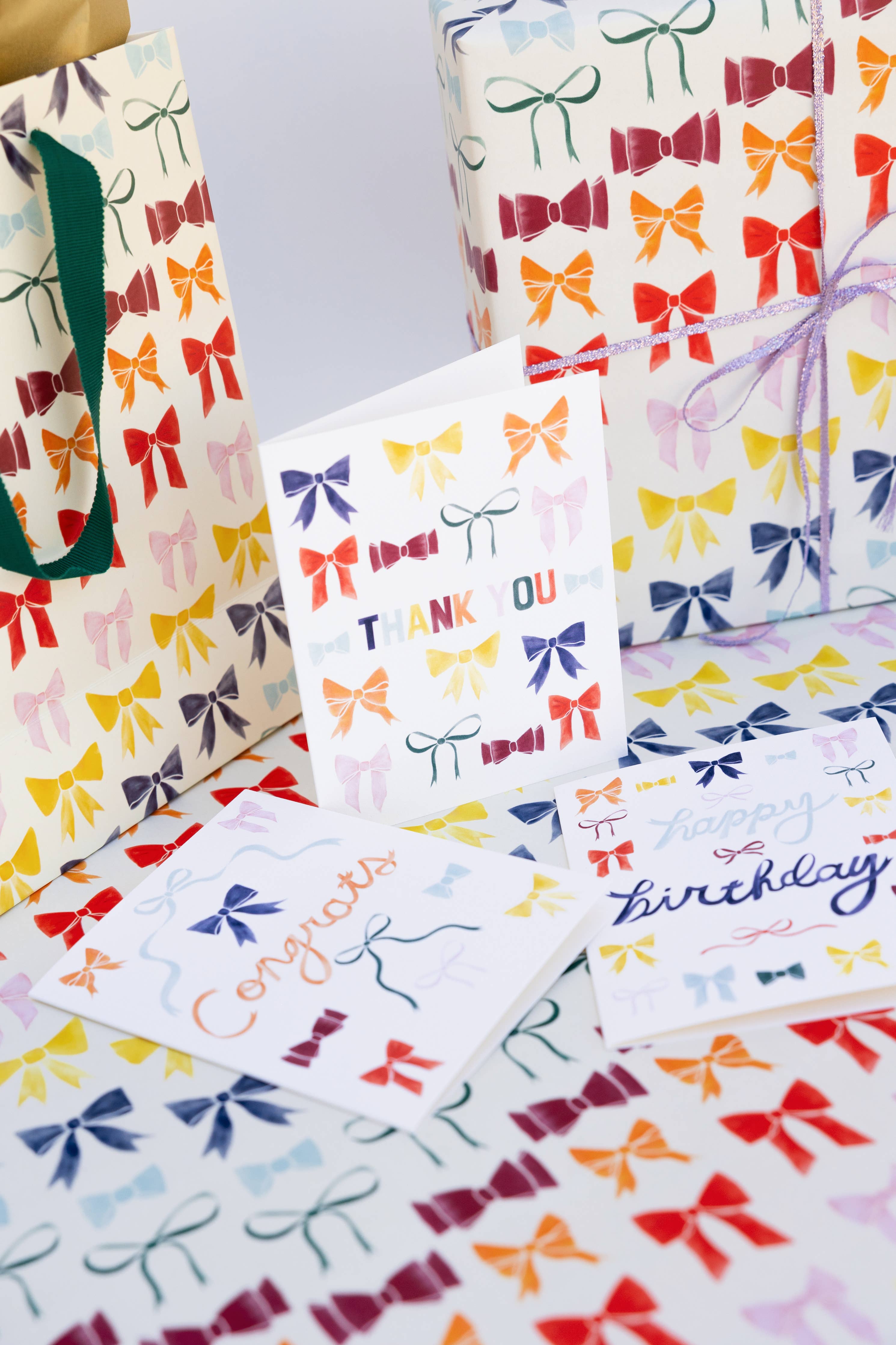 Rainbow Bows Thank You Card - Elegant Greeting Cards for Birthdays, Weddings & Appreciation - Perfect for Teachers, Friends & Family