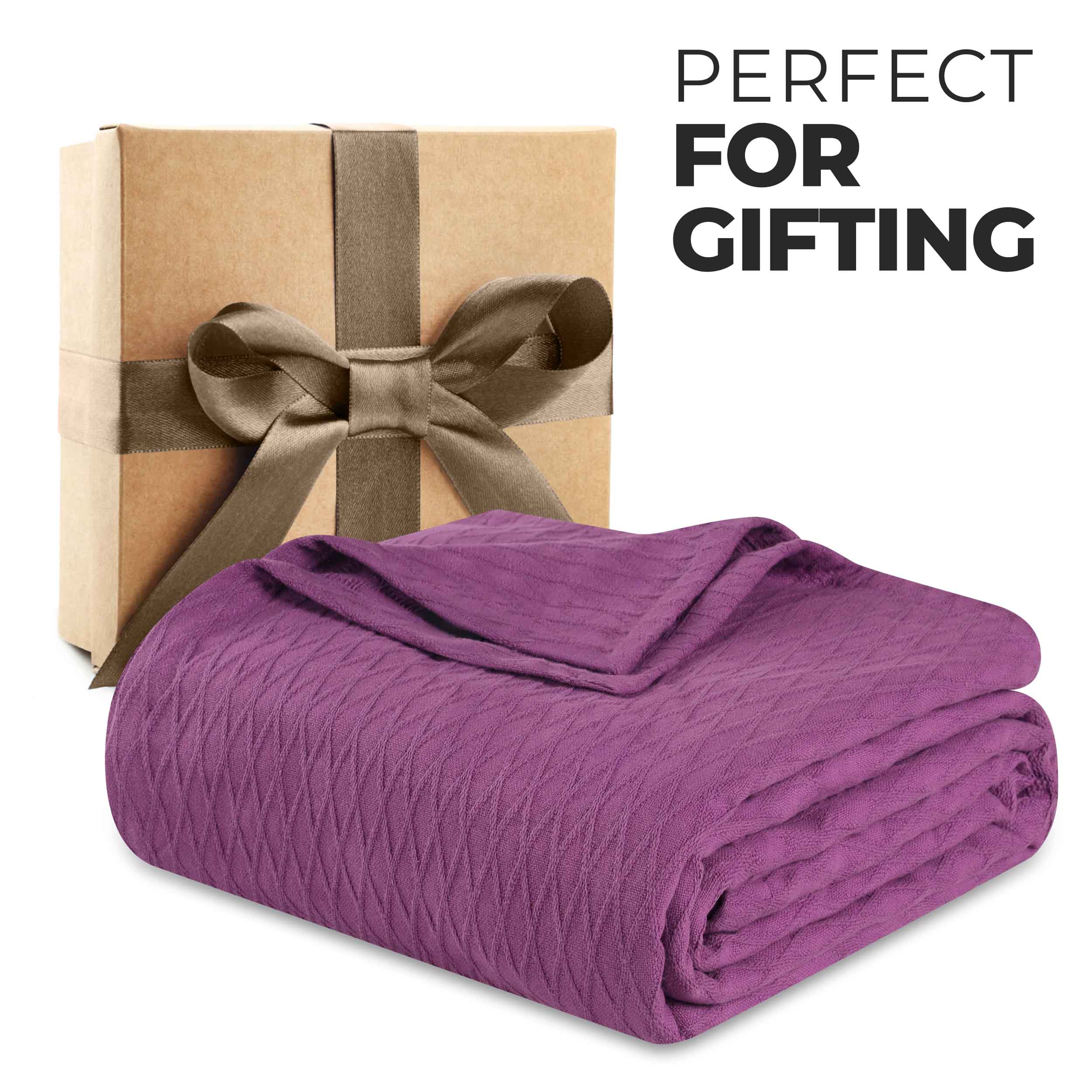 Premium Cotton All-Season Diamond Pattern Bed Blanket & Sofa Throw - Soft Cozy Blanket for Bedroom, Living Room, Travel and Gift Giving