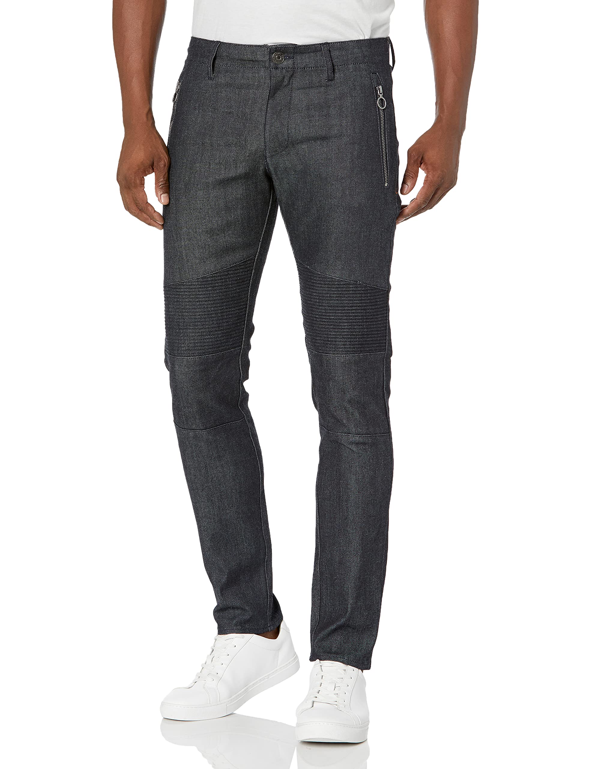 ARMANI EXCHANGE Men's Slim Fit Dark Wash Moto Denim Jeans with Zipper Detail | Stylish Biker Pants for Casual Wear & Night Out