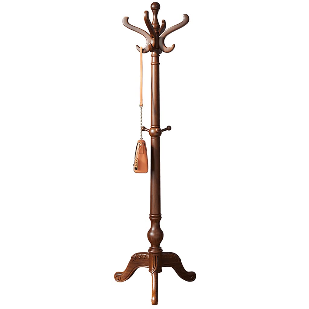 Solid Wood Coat Rack Stand - Dark Walnut Hall Tree for Clothes, Hats, Bags & Accessories | Free Standing Entryway Organizer for Hallway, Bedroom & Mudroom Storage
