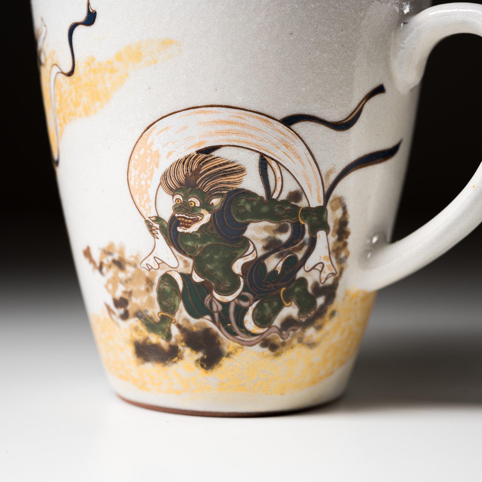 Kutani Ware Fujin Raijin Japanese Traditional Ceramic Mug Cup - Perfect for Tea, Coffee & Home Decor