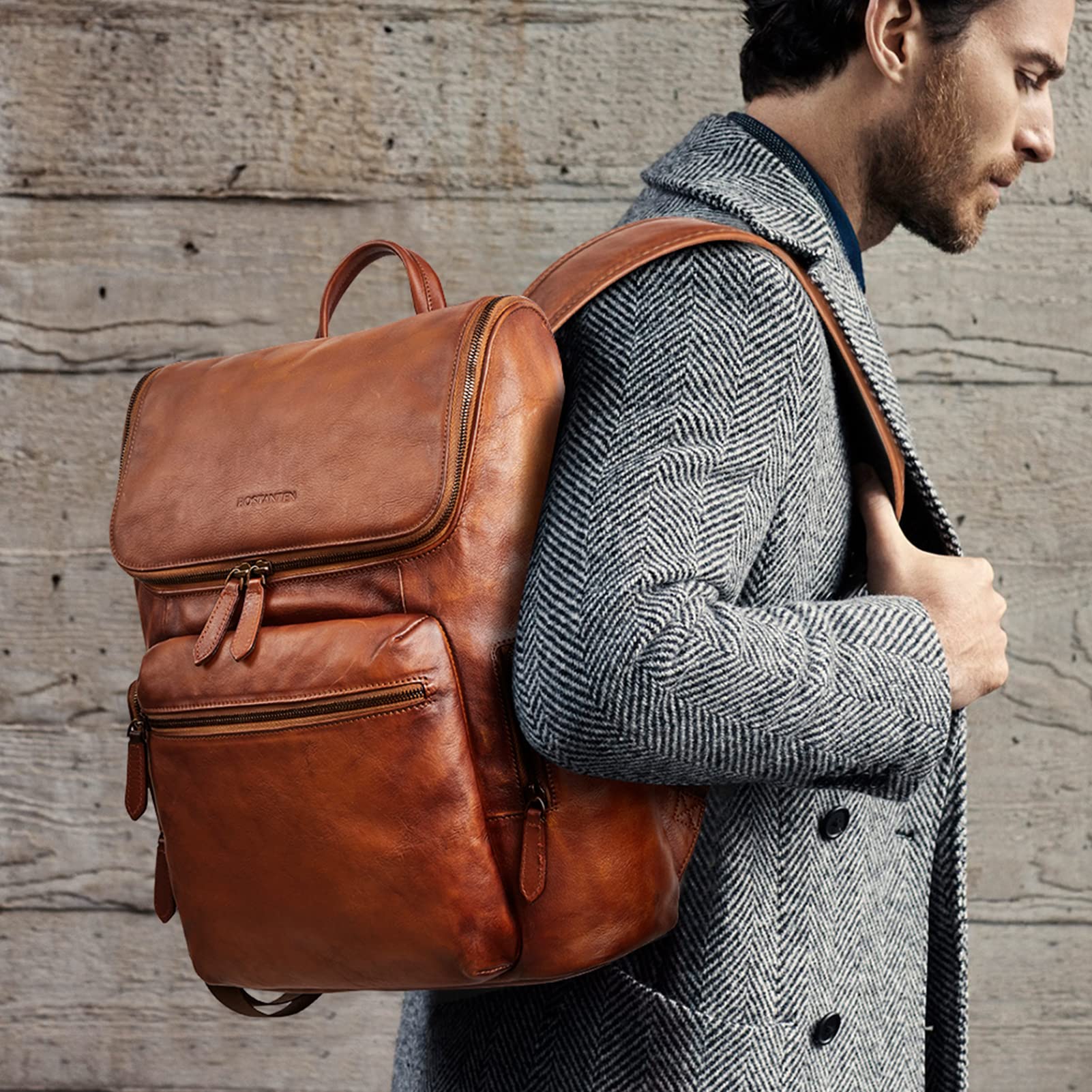 BOSTANTEN Vintage Leather Backpack for Men - 15.6 Inch Laptop Backpack, Large Capacity Travel & Office Shoulder Bag (Red Brown) - Perfect for Business, Commuting & College Use
